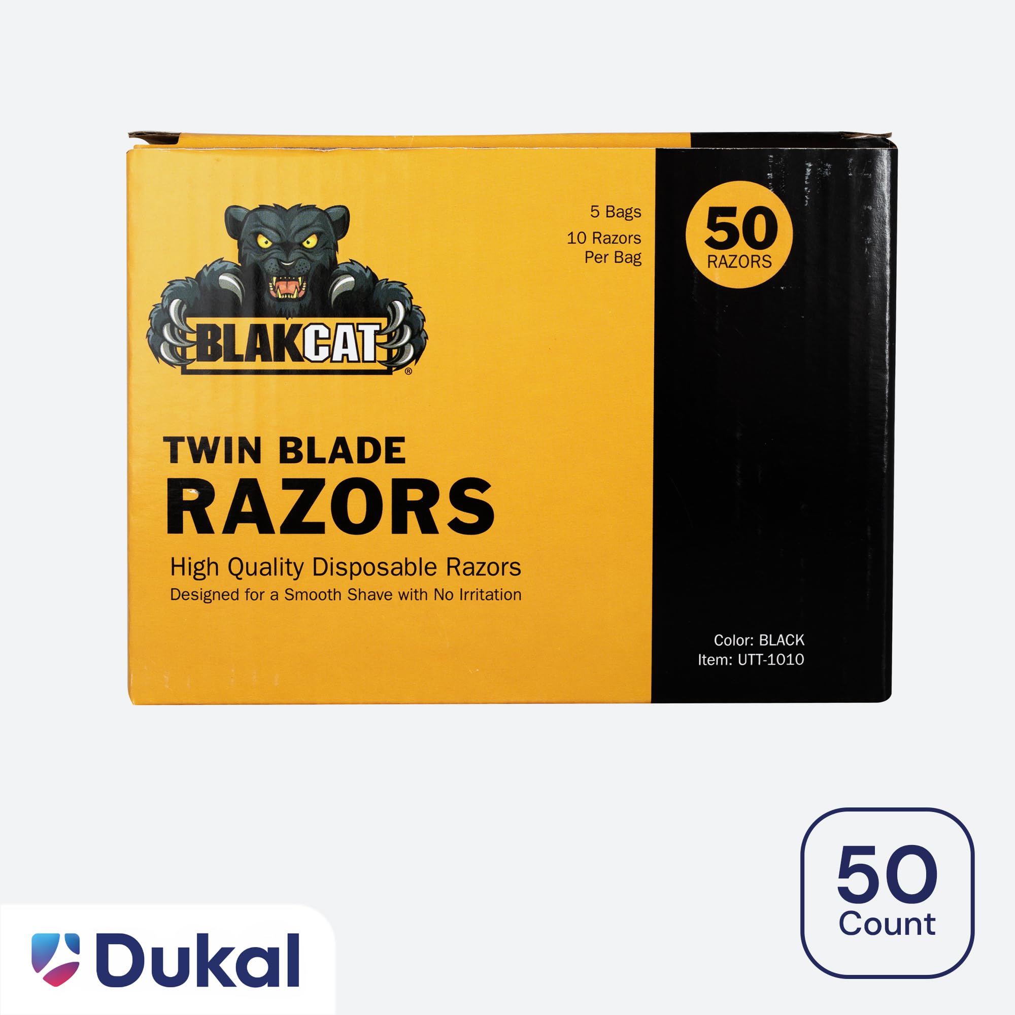 Dukal BlakCat Disposable Razors – Black, Twin Blade, Non-Sterile, Ergonomic Handle – Black Razors for Tattoo, Medical, Salon and Personal Use