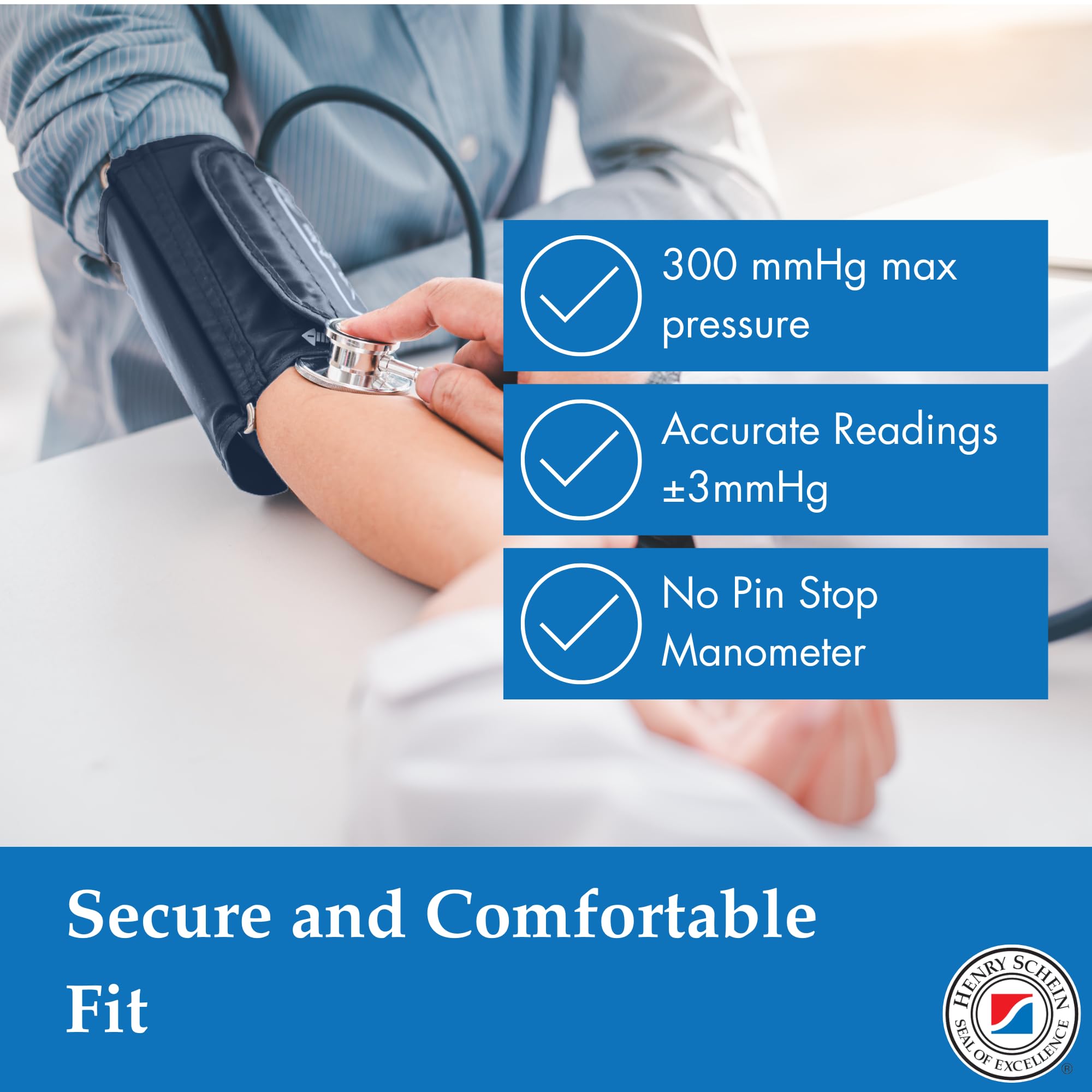 Aneroid Sphygmomanometer – Navy Blue Cuff, Manual Blood Pressure Monitor, Reusable, Dial Display, Includes Leatherette Carrying Case – 1 Count