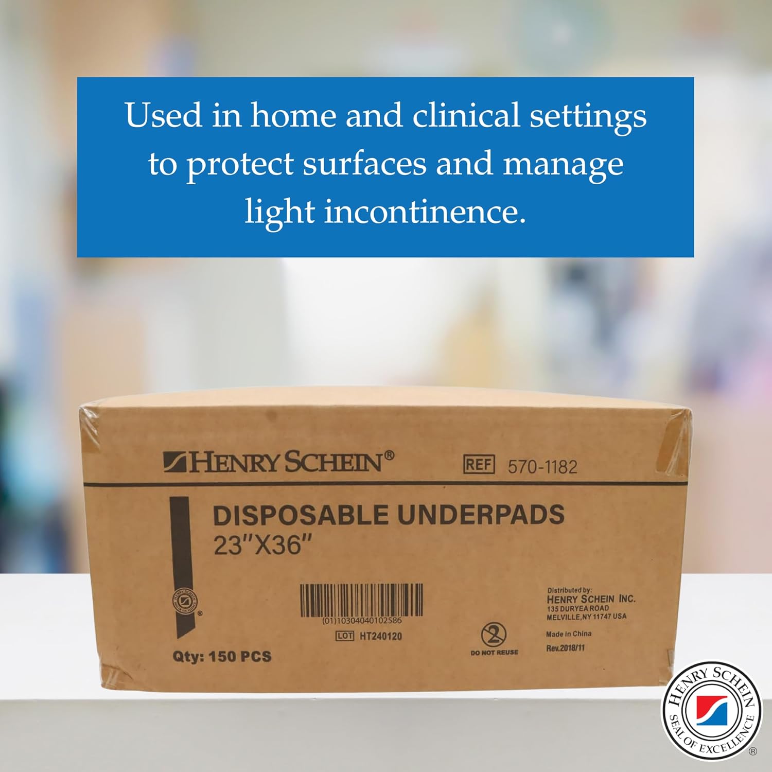 Henry Schein Disposable Underpads 23" x 36" – Light Absorbency, 2-Ply, Latex-Free, Poly-Backed