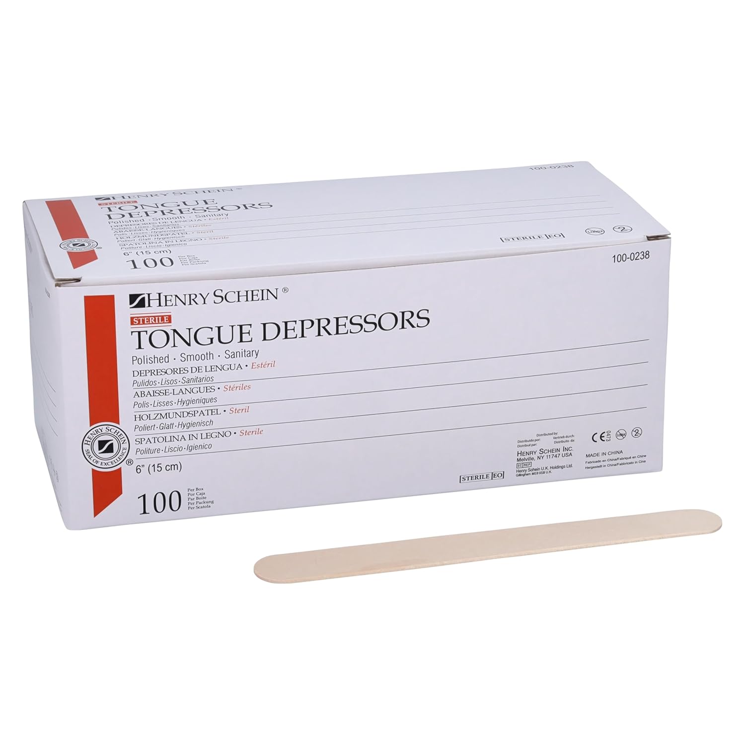 Henry Schein Sterile Tongue Depressor, 6-Inch Adult Size - Disposable, Splinter- Free Wood - Versatile for Medical, Arts, and Crafts- 10 Box/CA (100/Box) - Total 1000 Counts