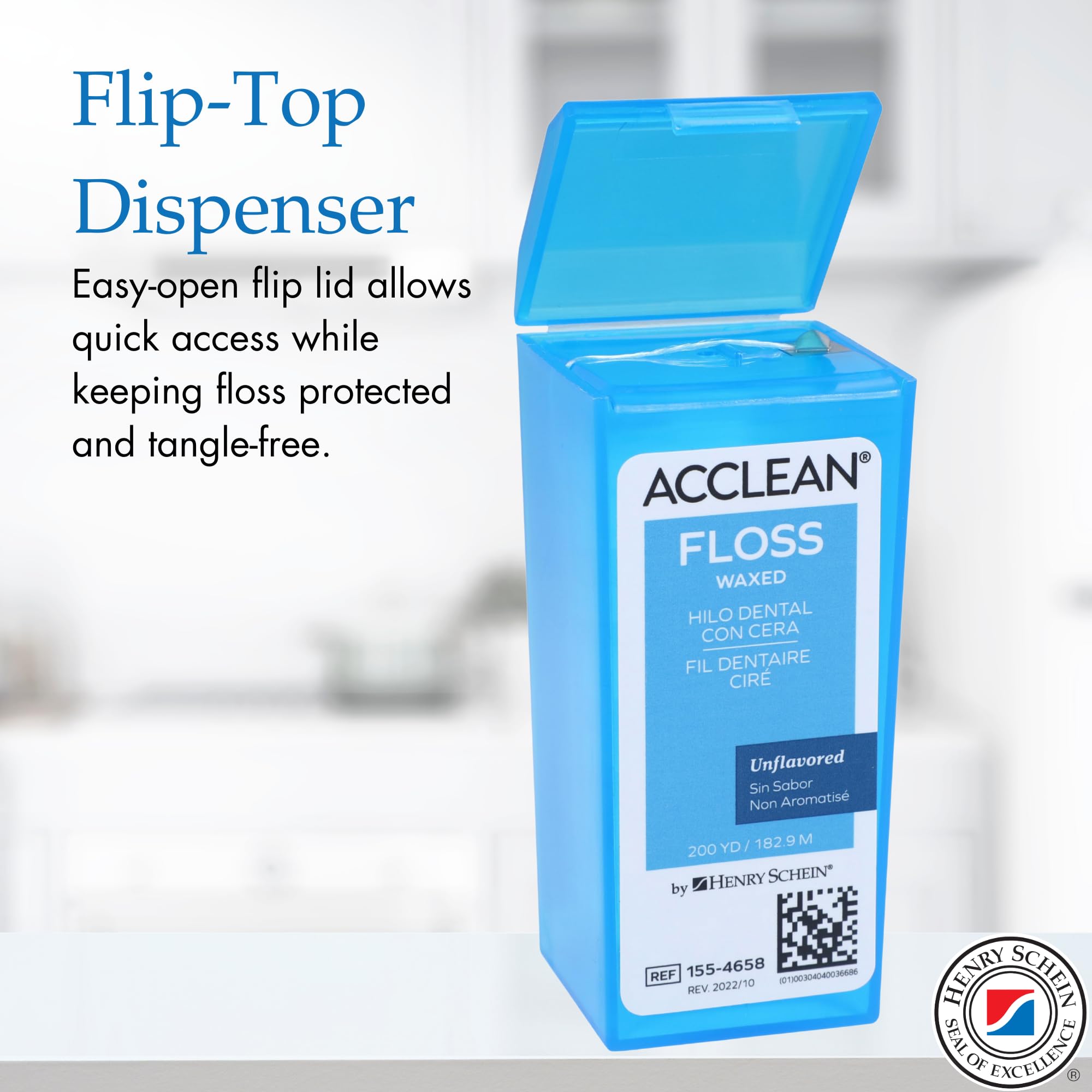 Acclean Dental Floss, Shred Resistant Nylon, Waxed, 200 Yards of Dental Floss, Unflavored, Office Size