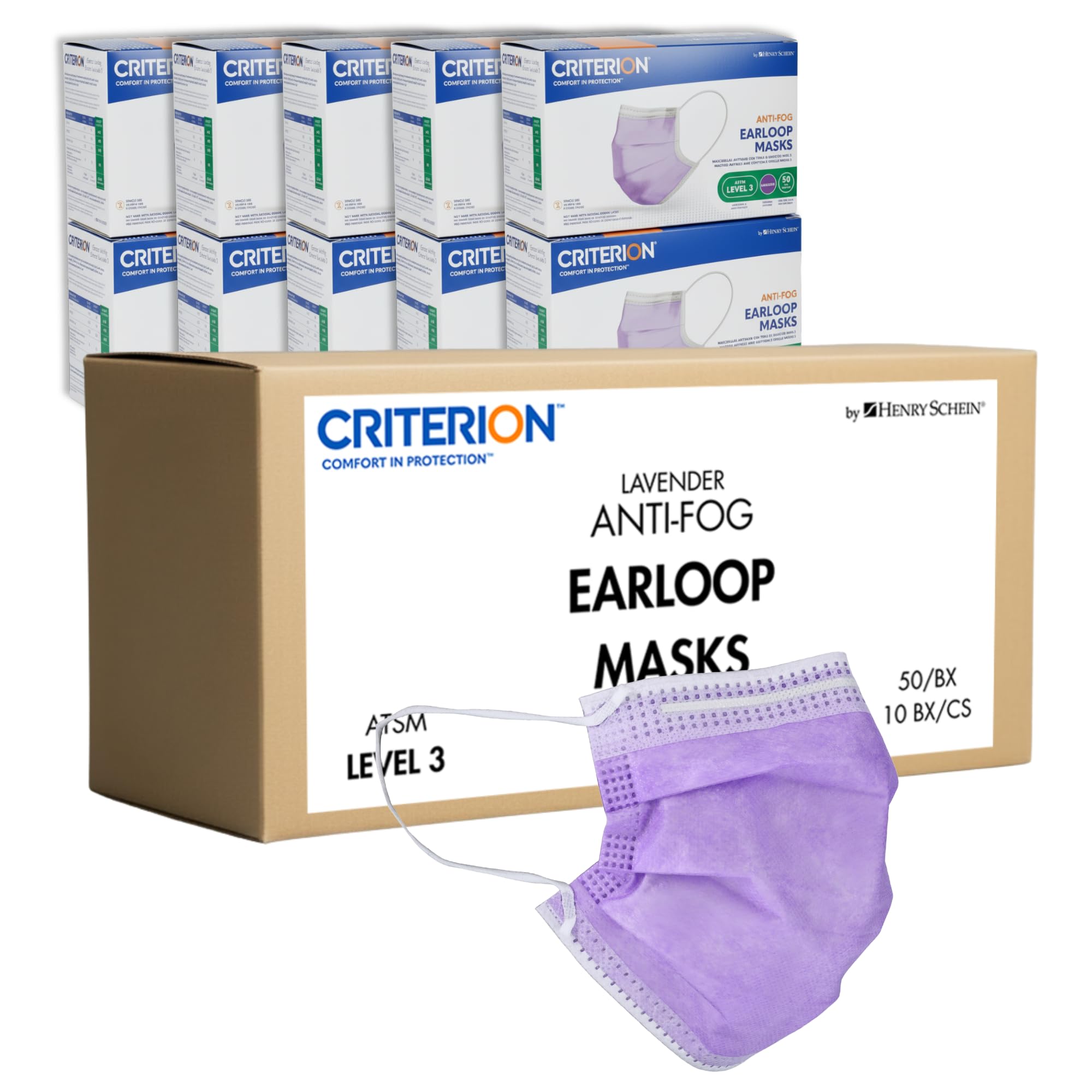 Criterion ASTM Level 3 Disposable Face Mask – Anti-Fog, Lavender, 3-Ply, Fluid Resistant, Latex-Free, Flat Earloops, Adult, 50/Box