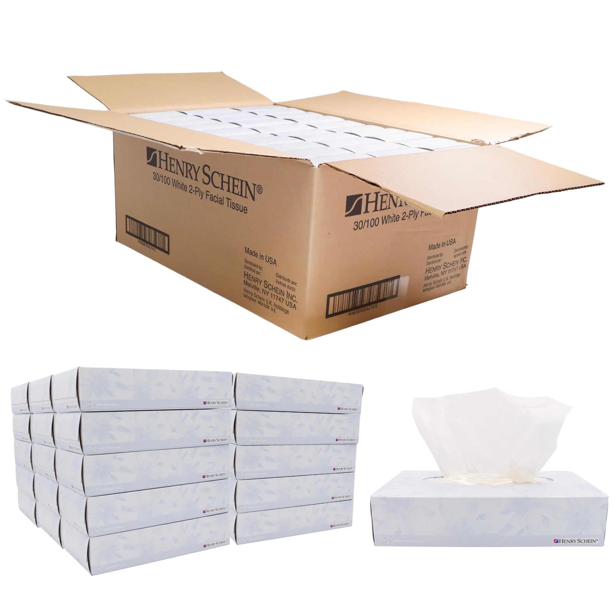 Henry Schein 2-Ply Facial Tissue, 100 Sheets Per Box