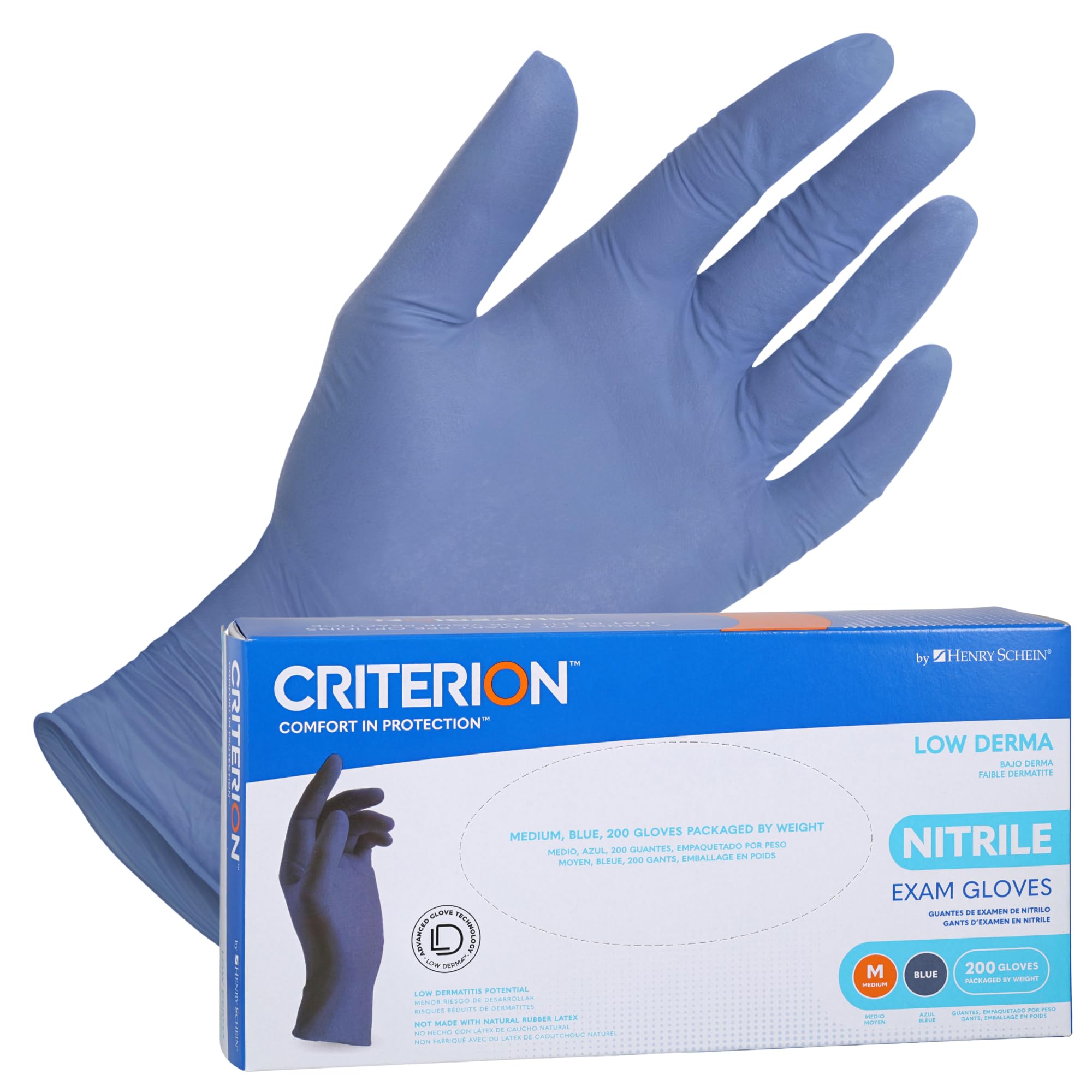Criterion Low Derma Nitrile Exam Gloves, Slate Blue - Chemo Drug Tested, Latex-Free, Powder-Free, Chlorinated, Soft Stretch