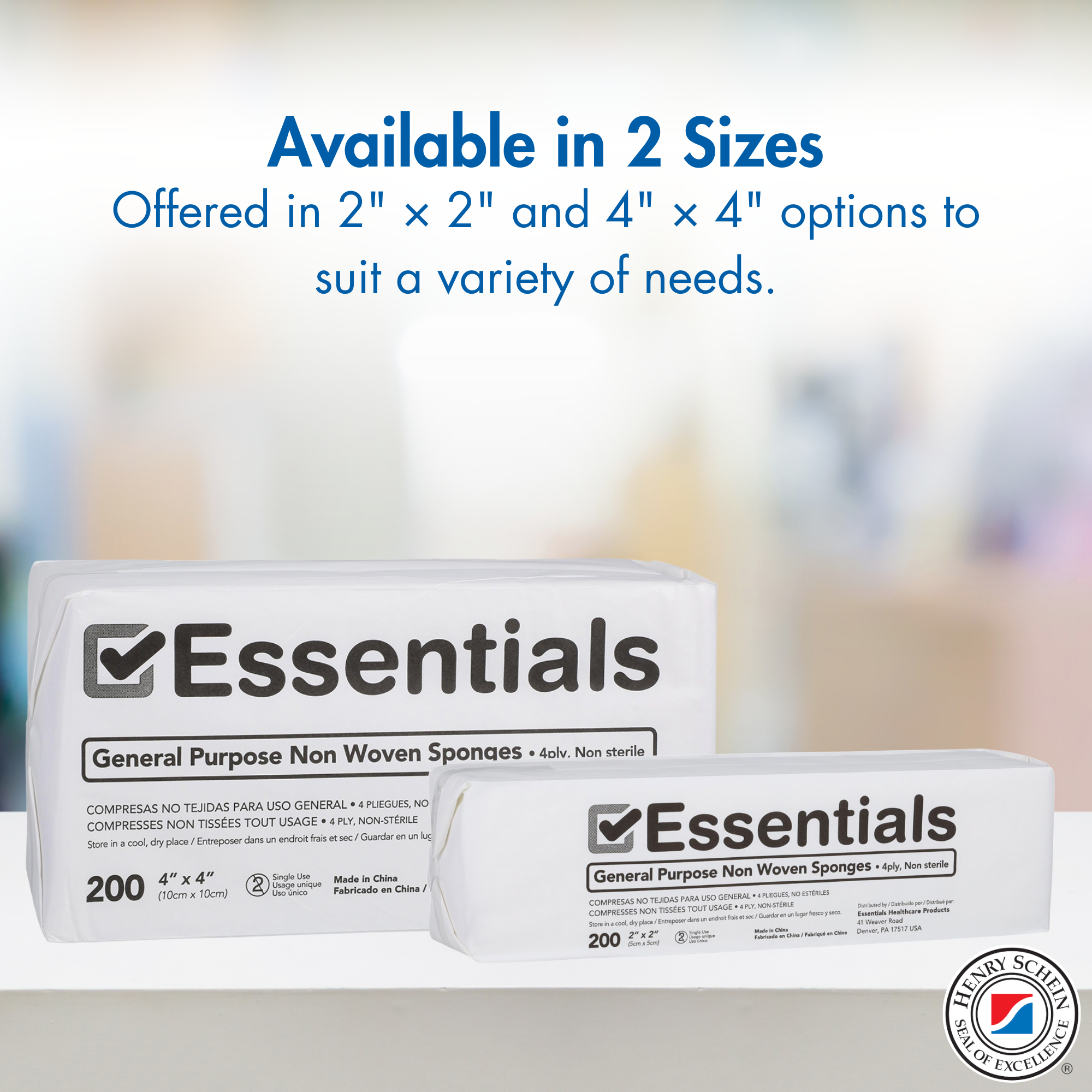 Essentials Non-Sterile Gauze Sponges - 200 Count, 4-Ply, 4'' x 4'' Pads, Non-Woven, Wound Care Product for First Aid Kit/Medical Facilities