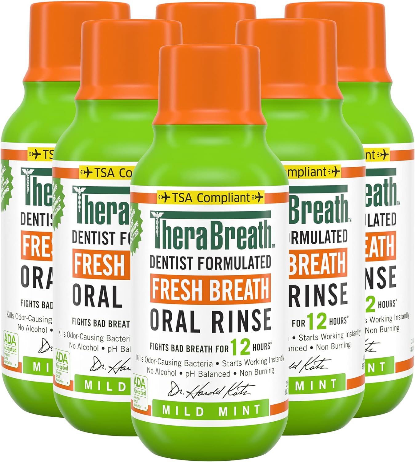 TheraBreath Fresh Breath Dentist Formulated Oral Rinse, Mild Mint, 3 Fl Oz (Pack of 6)