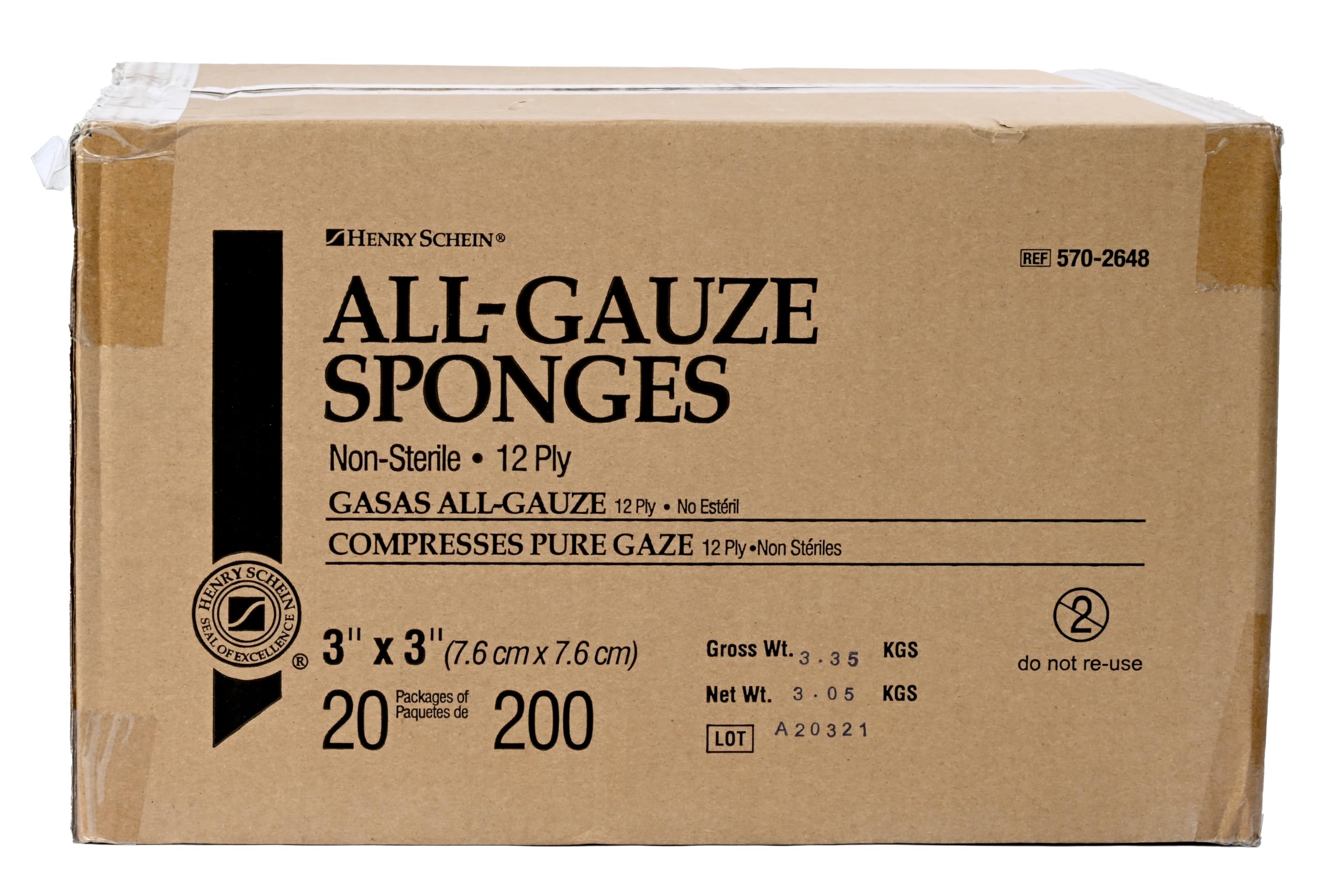 Henry Schein 200-Pack Non-Sterile Gauze Pads 3’’ x 3’’ for Wound Dressing Gauze Sponge-Pads for Wound Care,100% Cotton & Highly Absorbent
