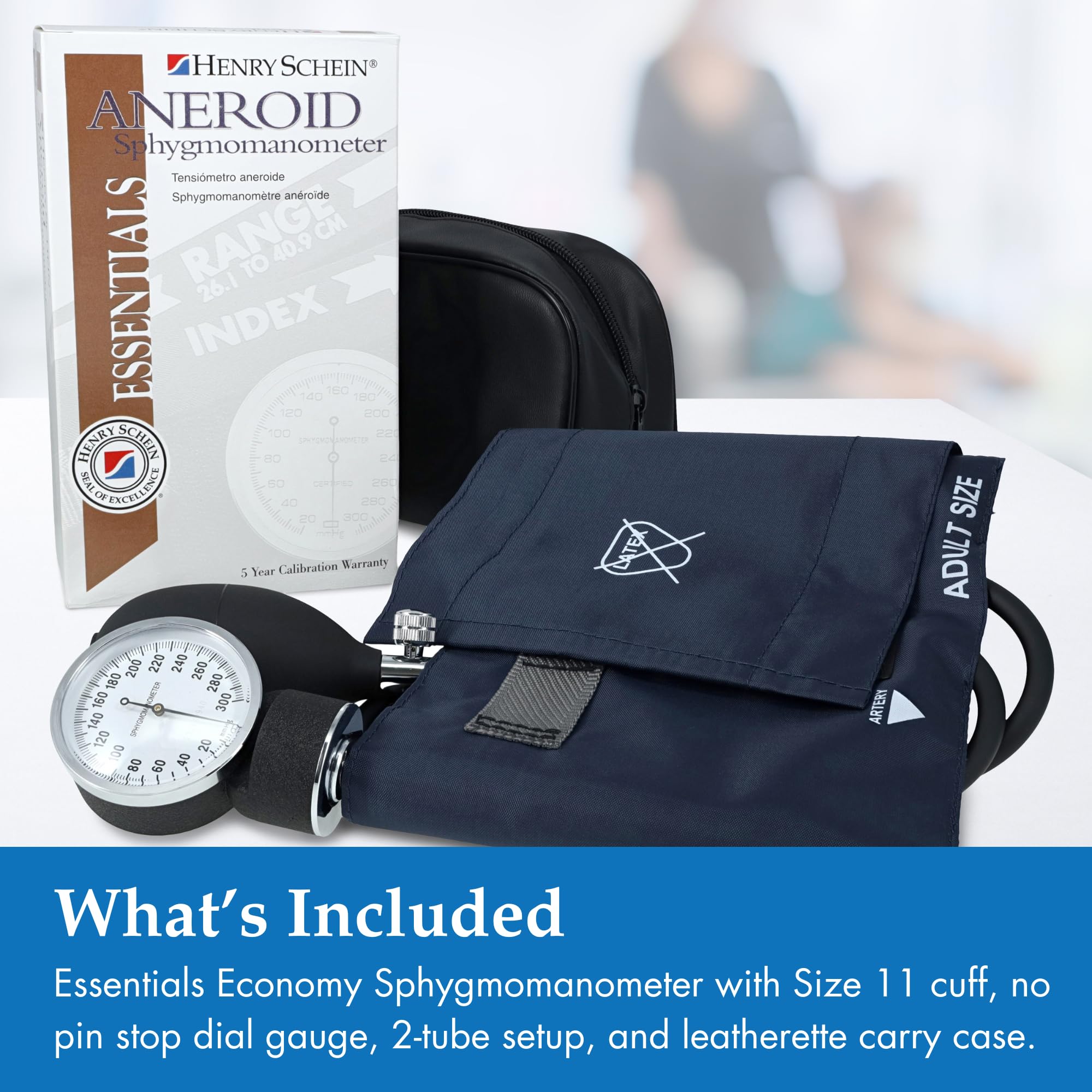 Aneroid Sphygmomanometer – Navy Blue Cuff, Manual Blood Pressure Monitor, Reusable, Dial Display, Includes Leatherette Carrying Case – 1 Count