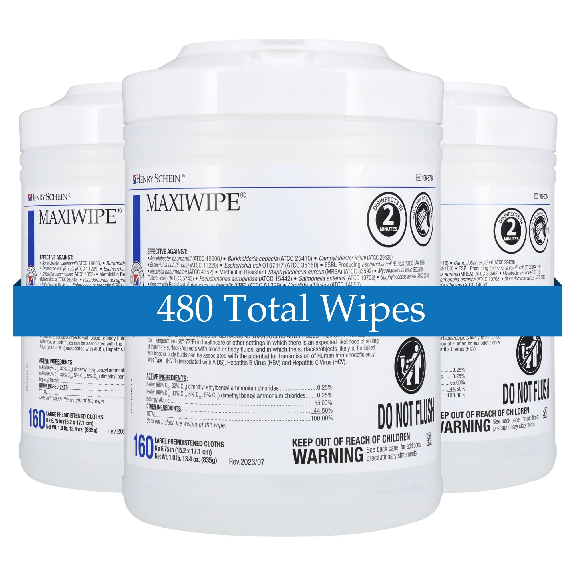 Henry Schein Maxiwipe Surface Cleaning Wipes – 6" x 6.75" – Large Disposable Cloths, Latex-Free, White