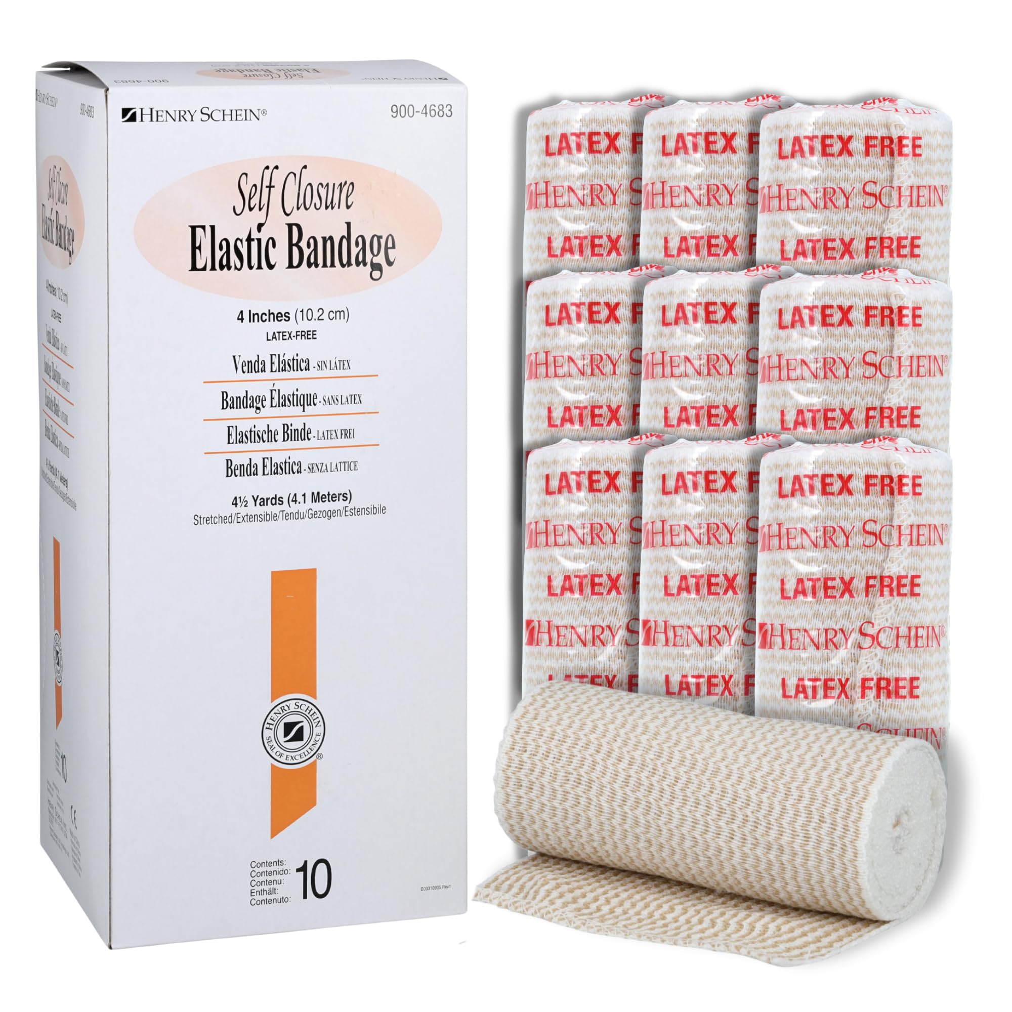 Self-Closure Elastic Bandage, Tan, Non-Sterile, Box of 10 – Stretch Bandage with slef Closure, Latex-Free, Comfortable & Reliable Support