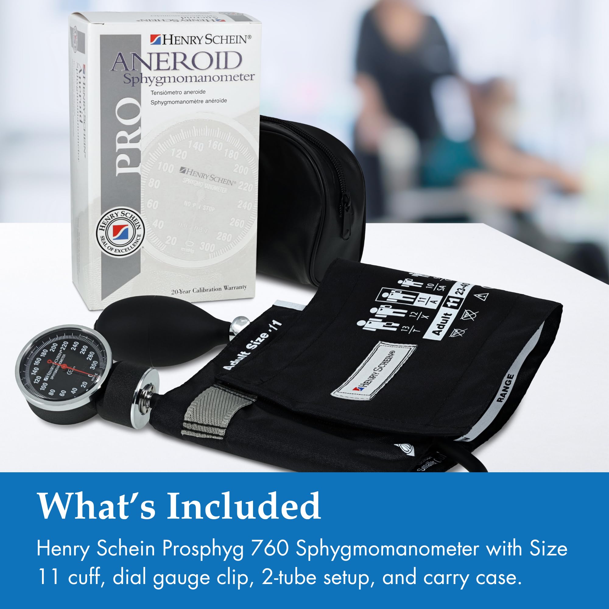 Henry Schein Prosphyg Adult Aneroid Sphygmomanometer – Black Cuff, Manual Blood Pressure Monitor, Dial Display, Reusable, Latex-Free, Carrying Case – 1 Count