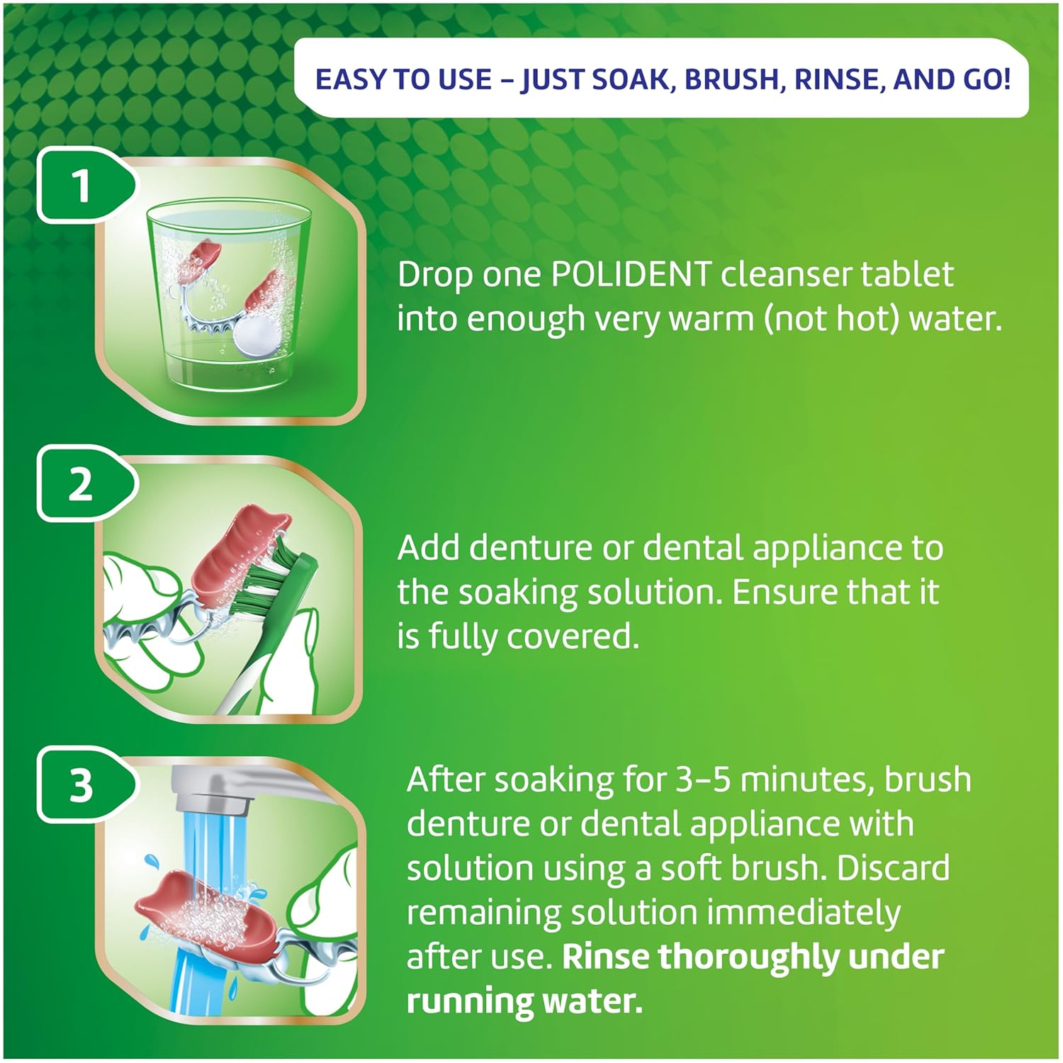 Polident 3 Minute Antibacterial Dental Appliance Cleanser Tablets, Retainer Cleaner Tablets, 60 Count