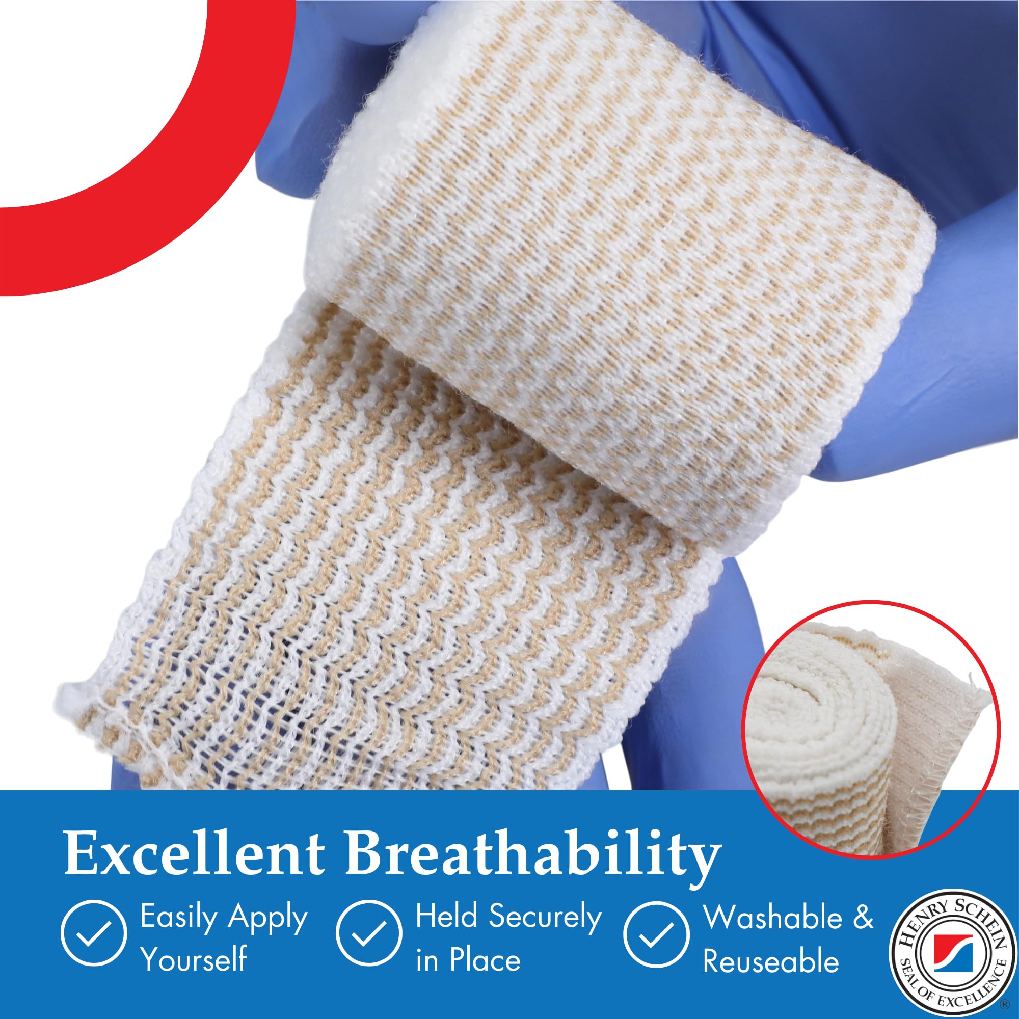 Self-Closure Elastic Bandage, Tan, Non-Sterile, Box of 10 – Stretch Bandage with slef Closure, Latex-Free, Comfortable & Reliable Support