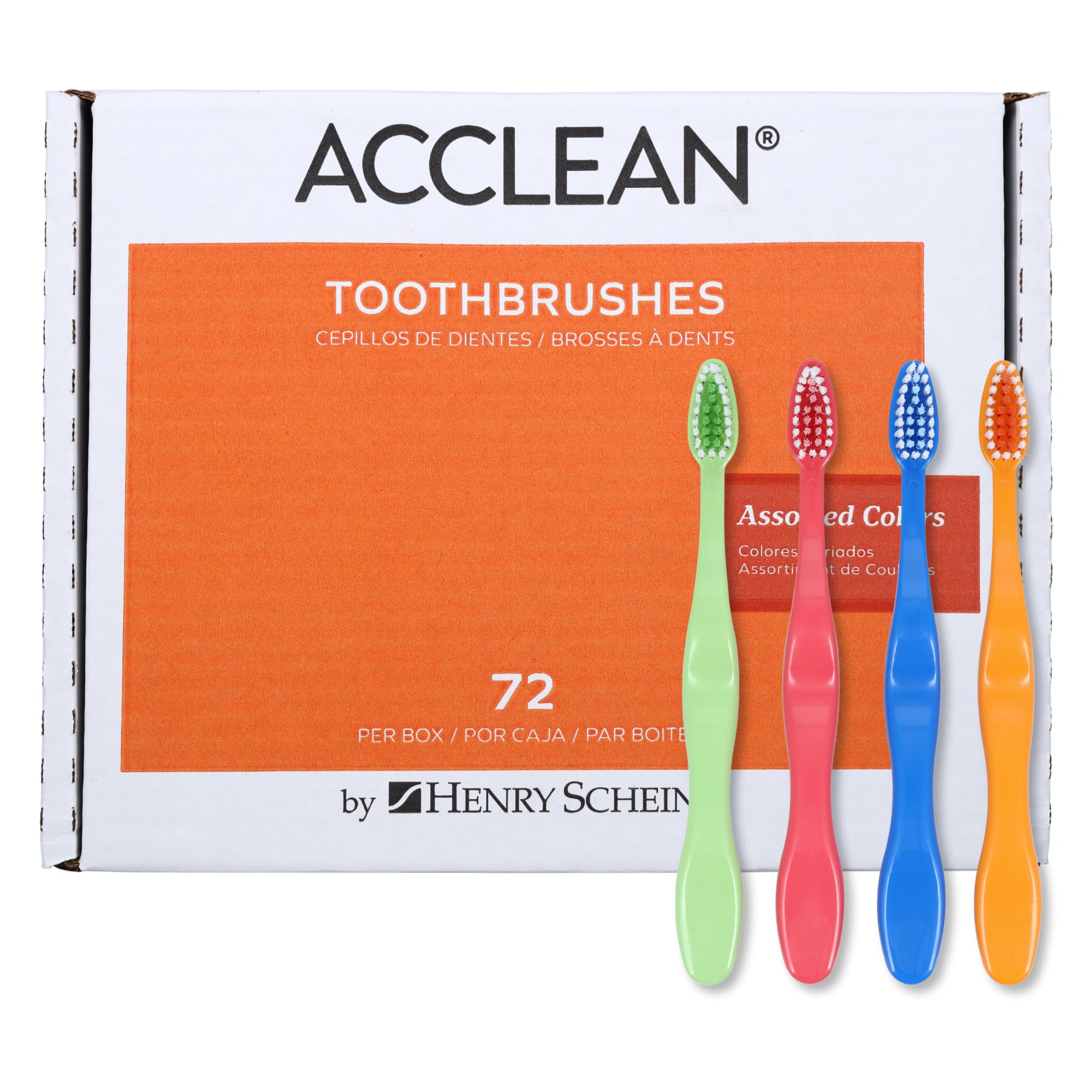 Henry Schein Acclean Youth Manual Toothbrush, 30 Tuft Compact Head, Soft Bristles, Curvy Ergonomic Handle, Assorted Colors (Colors May Vary)