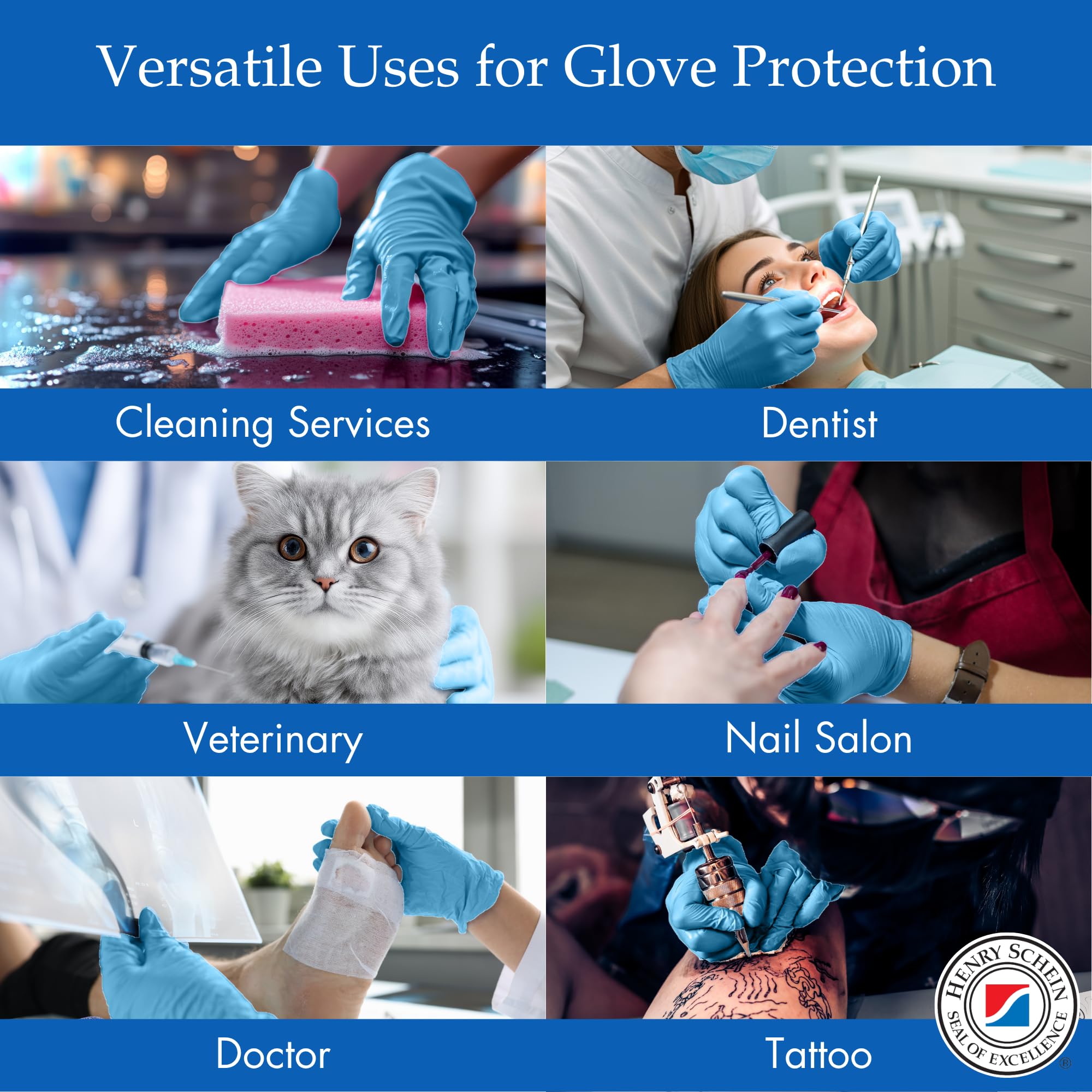 Criterion N100 Blue Nitrile Exam Gloves, 3.54 Mil, Powder-Free, Textured Fingers – Sizes XS to L: 100/Box, XL: 90/Box