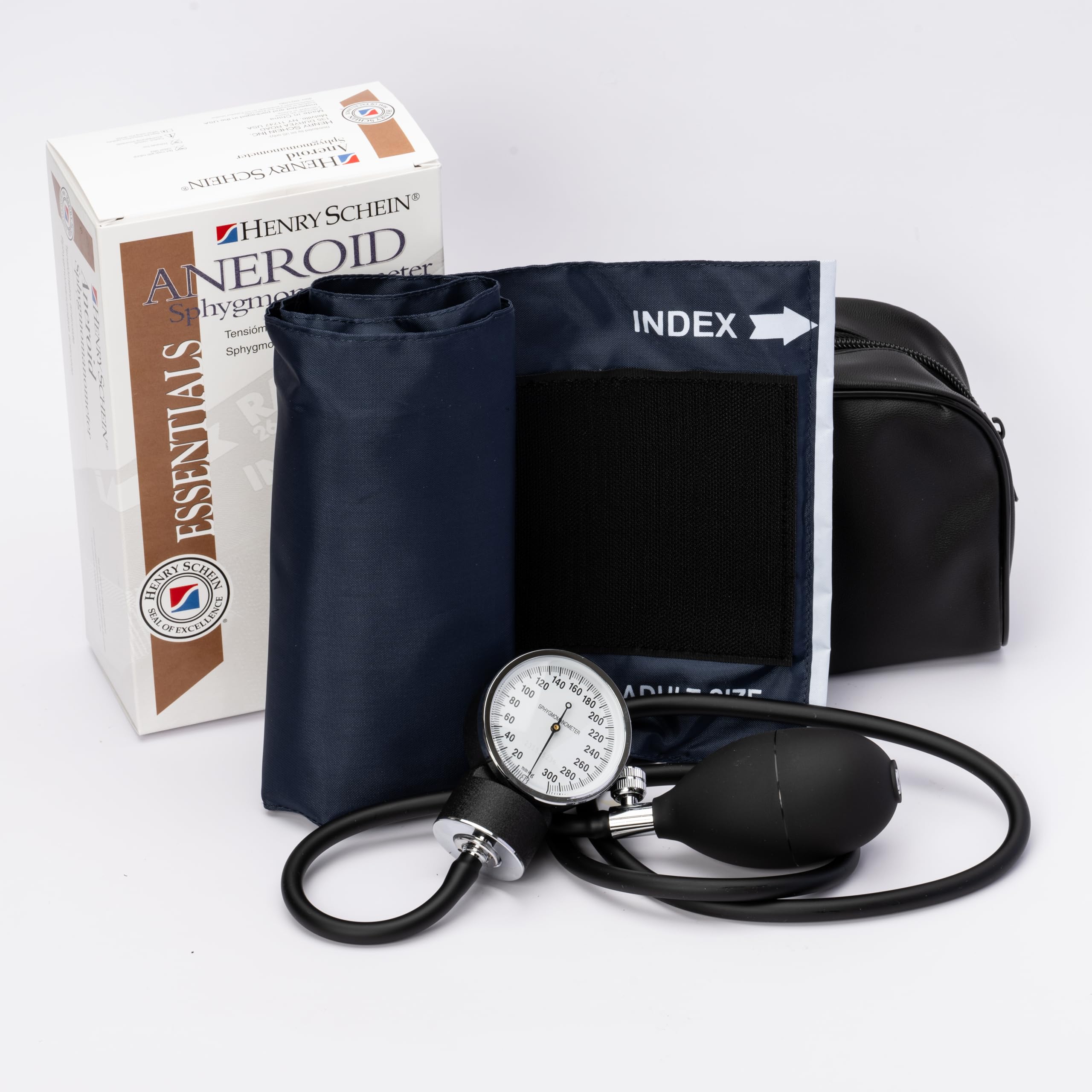 Aneroid Sphygmomanometer – Navy Blue Cuff, Manual Blood Pressure Monitor, Reusable, Dial Display, Includes Leatherette Carrying Case – 1 Count