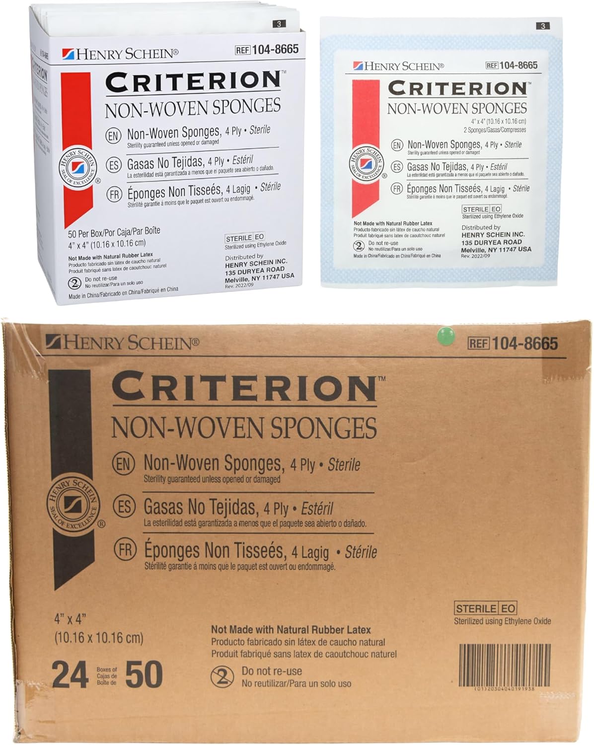 Henry Schein Criterion 4x4” Non-Woven Sponge- Rayon/Polyester Blend, 4-Ply, Sterile- 50/PK