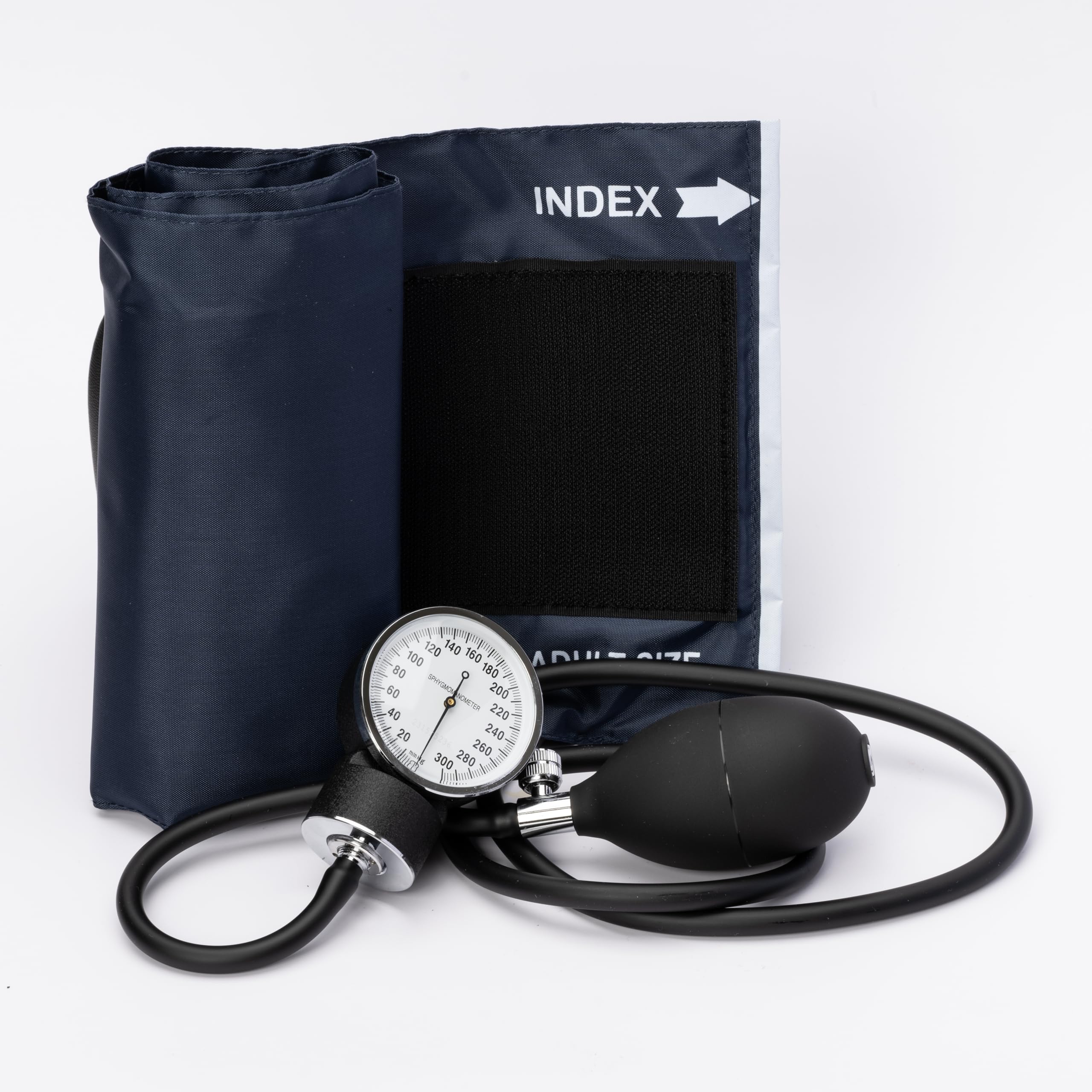 Aneroid Sphygmomanometer – Navy Blue Cuff, Manual Blood Pressure Monitor, Reusable, Dial Display, Includes Leatherette Carrying Case – 1 Count