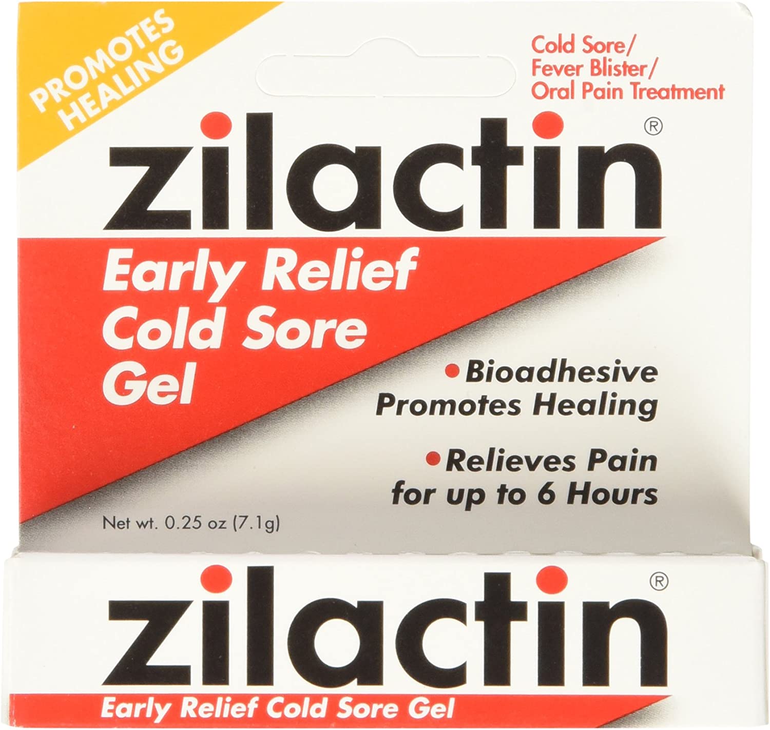 Zilactin Cold Sore Gel, Medicated Gel - 0.25 OzGel (Pack of 2)