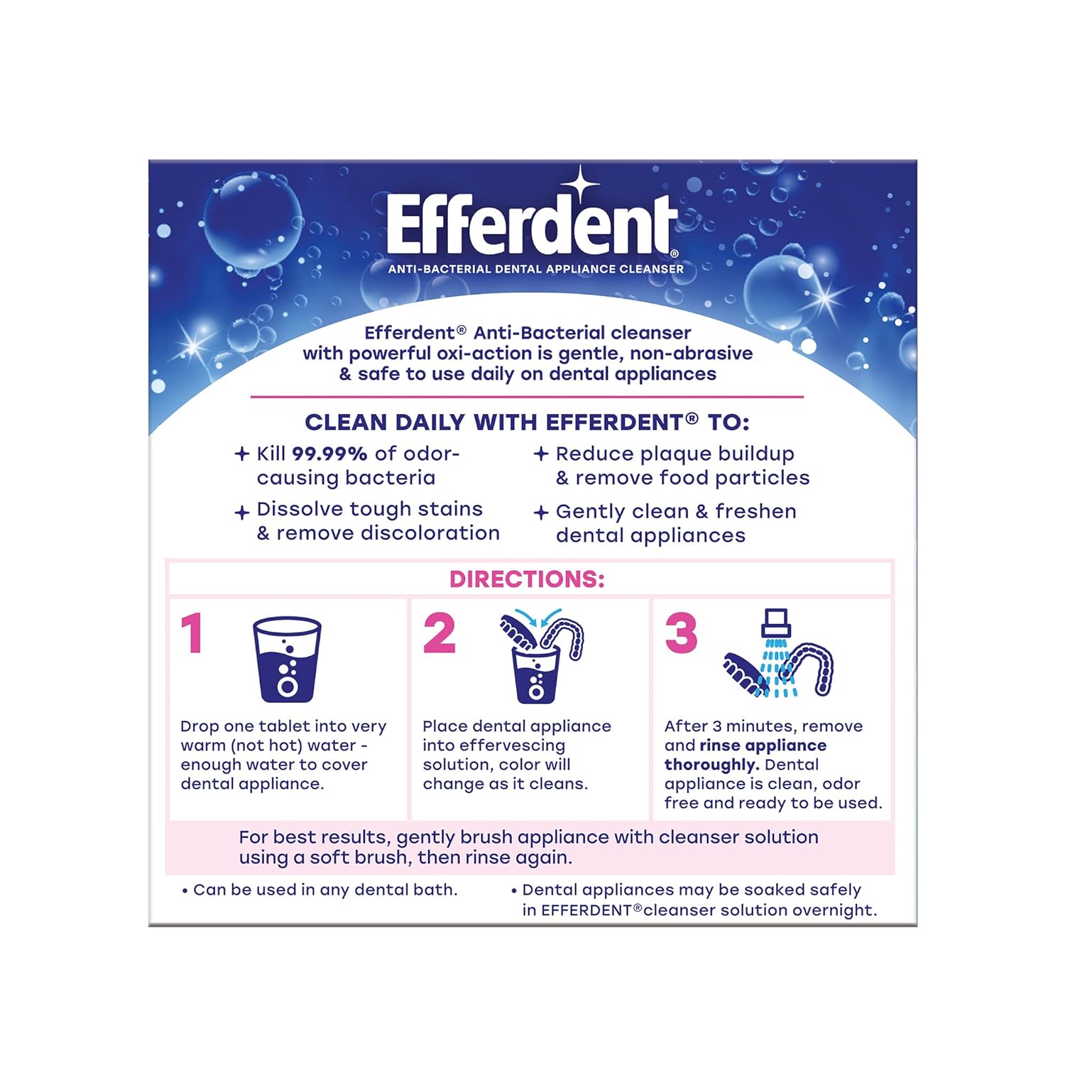 Efferdent Denture Cleanser Tablets, Complete Clean, Cleanser for Retainer and Dental Appliances, 44 tablets