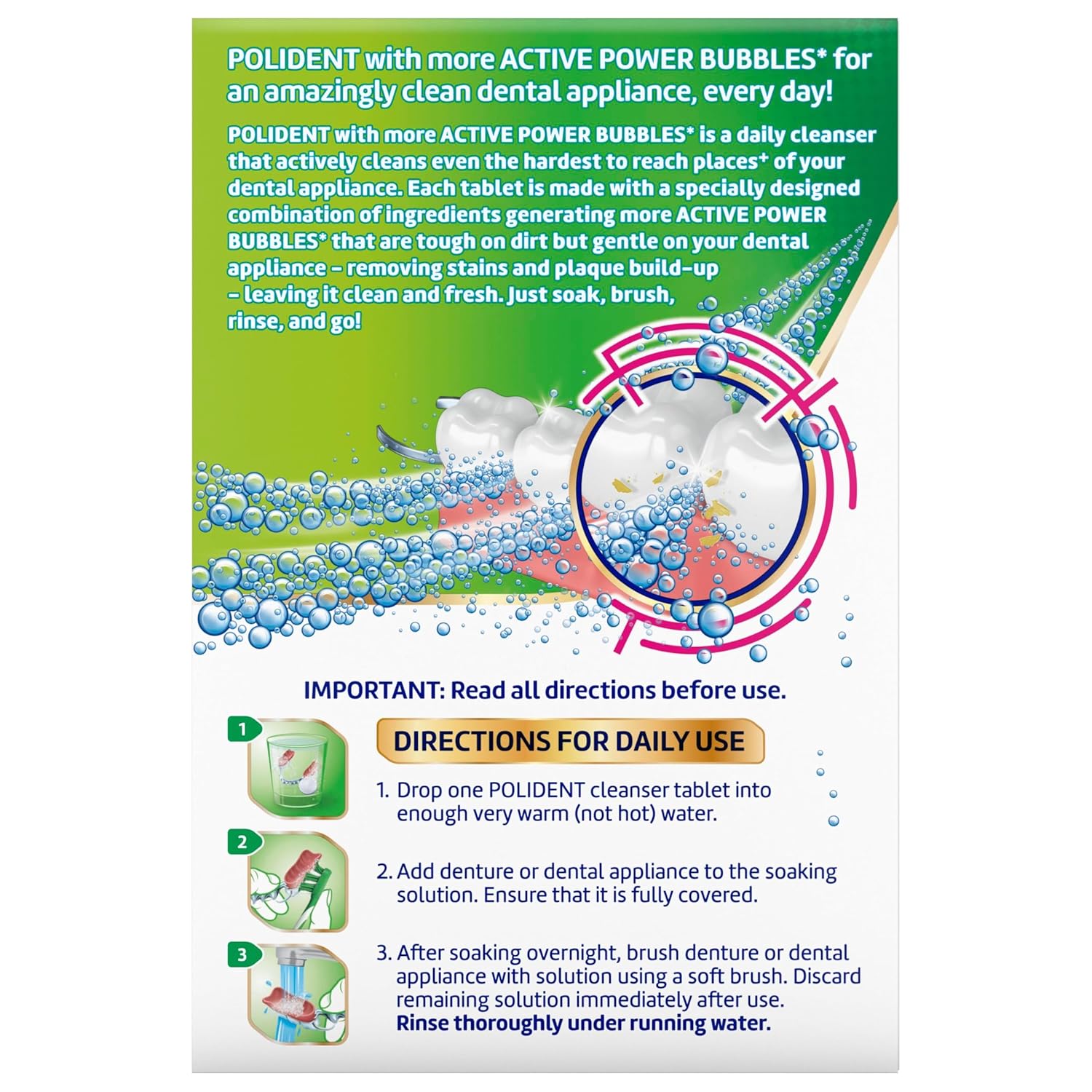 Polident Overnight Whitening Antibacterial Dental Appliance Cleanser Tablets, Mouthguard Cleaning Tablets, 60 Count