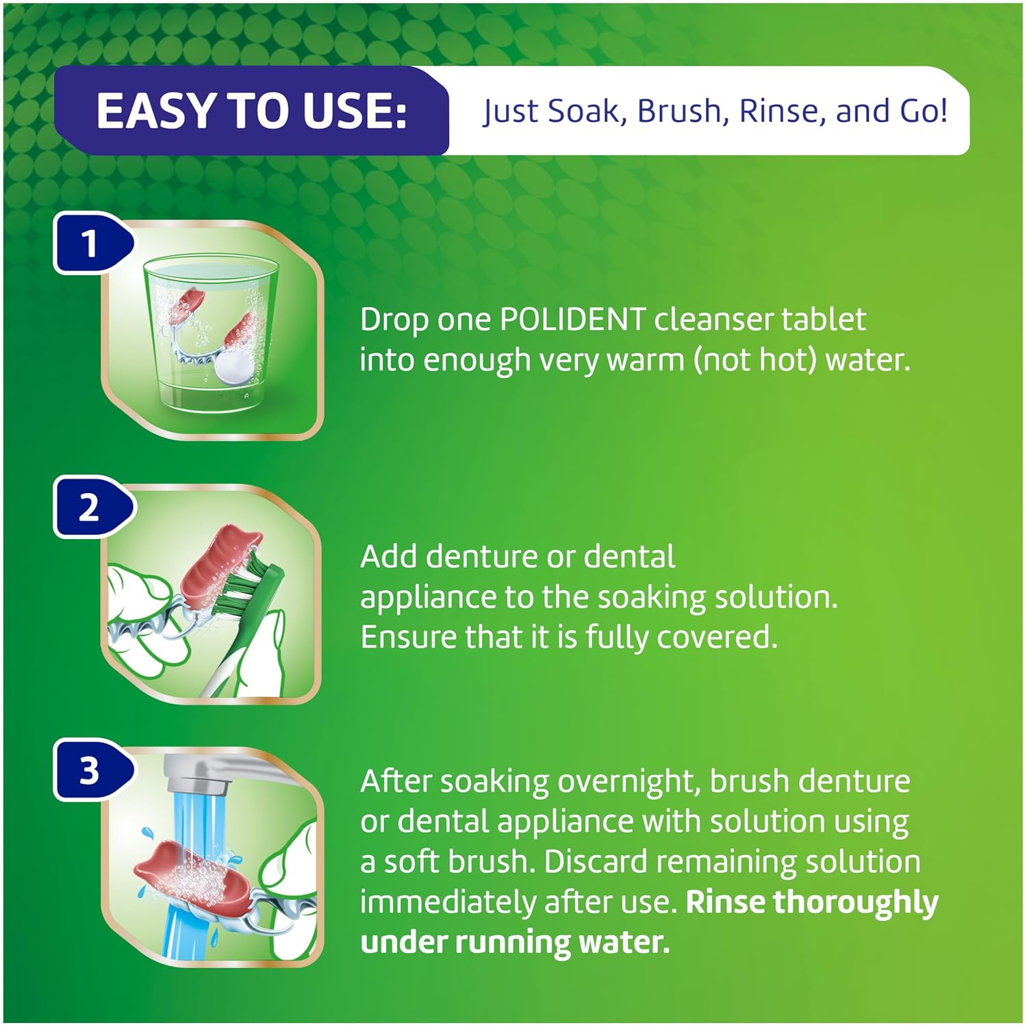 Polident Overnight Whitening Antibacterial Dental Appliance Cleanser Tablets, Mouthguard Cleaning Tablets, 60 Count