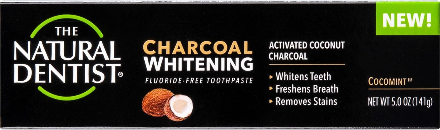 The Natural Dentist Charcoal Whitening SLS-Free Toothpaste, Cocomint, 5 Ounce Tube