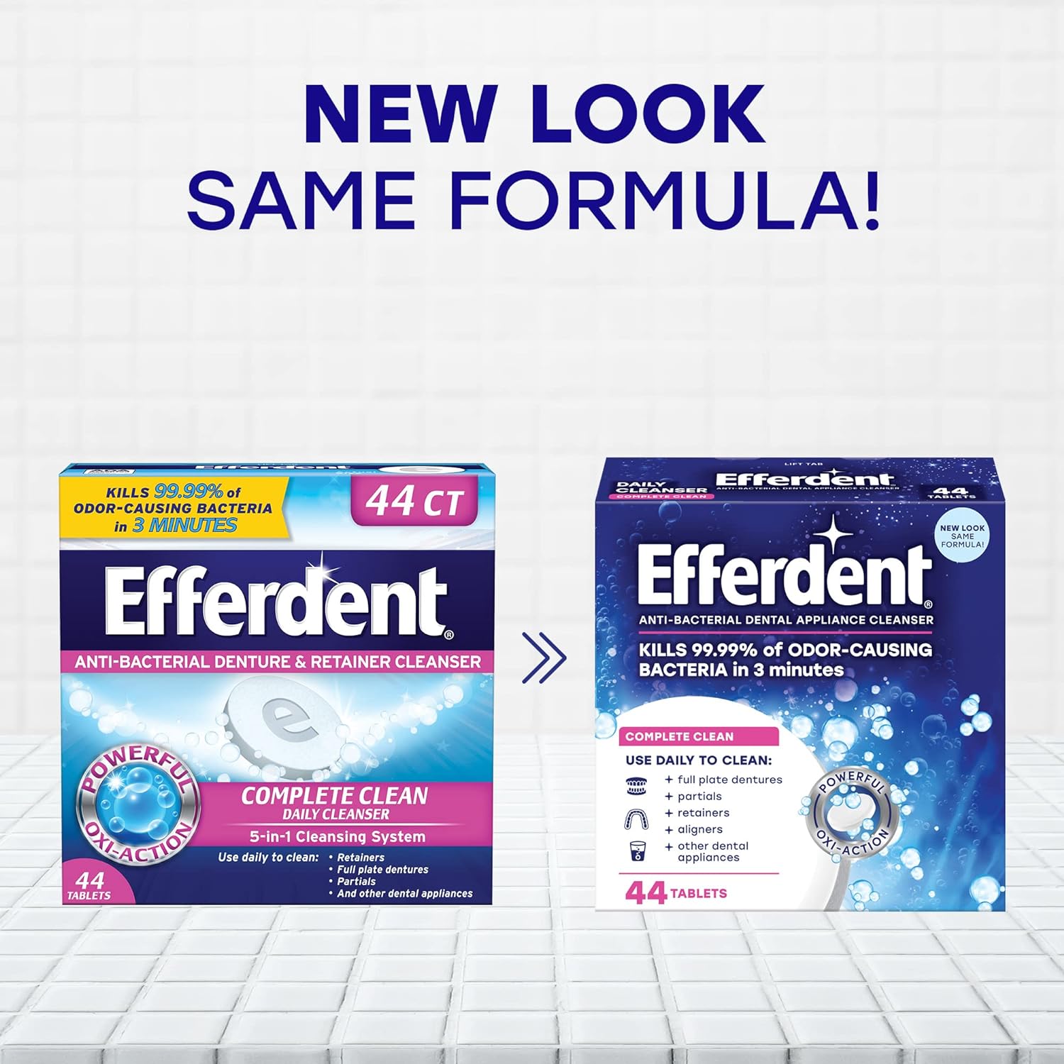 Efferdent Denture Cleanser Tablets, Complete Clean, Cleanser for Retainer and Dental Appliances, 44 tablets