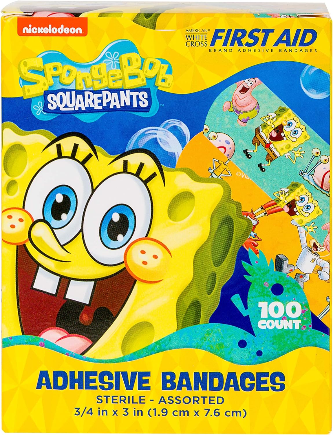 Adhesive Bandages for Kids - (Spongebob First Aid Supplies) (Sterile Stat-Strip 100 Count Box)