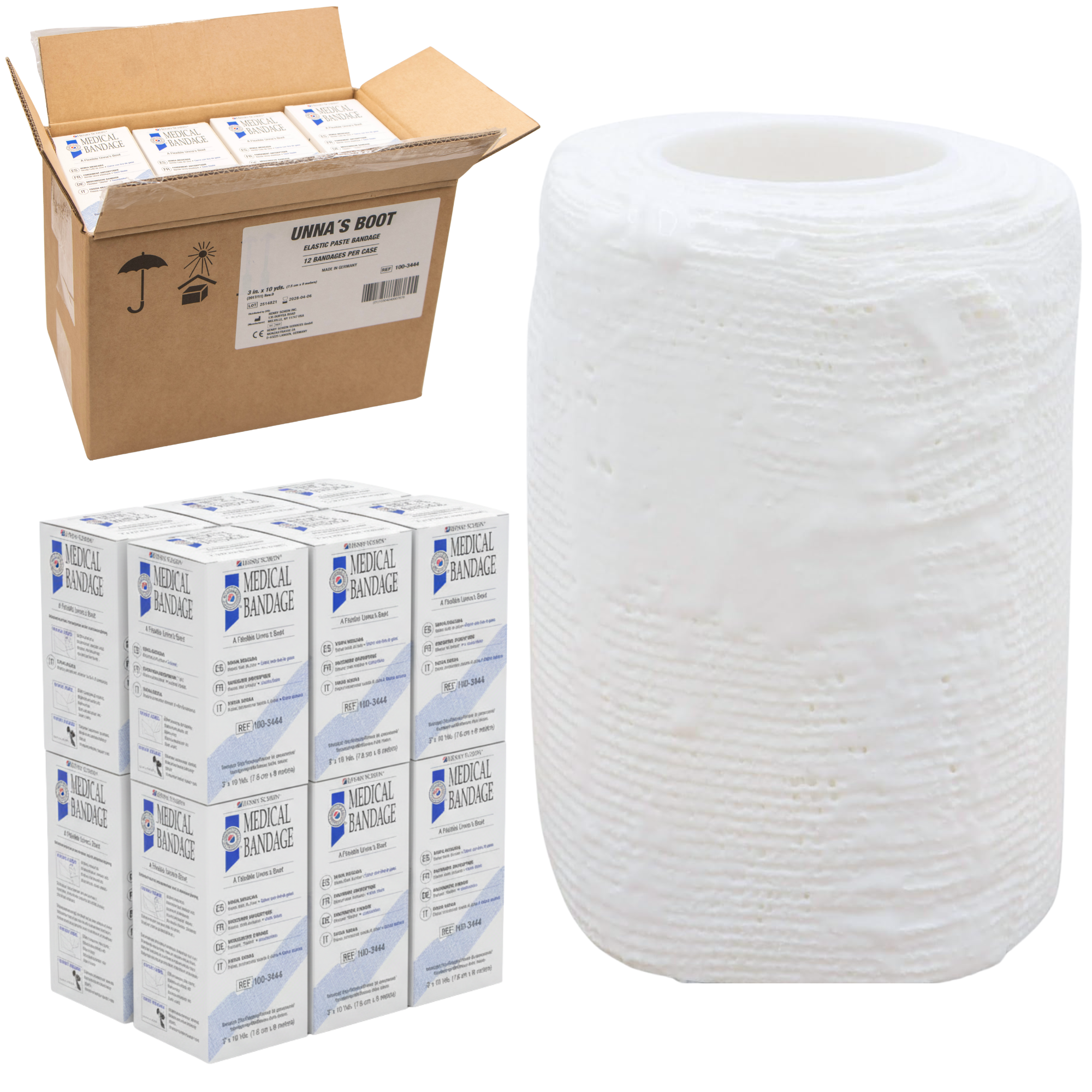 Henry Schein Unna Boot Bandage with Zinc Oxide – 3" x 10 yd – Soothing Compression Wrap for Venous Leg Ulcers, Edema, and Wound Care