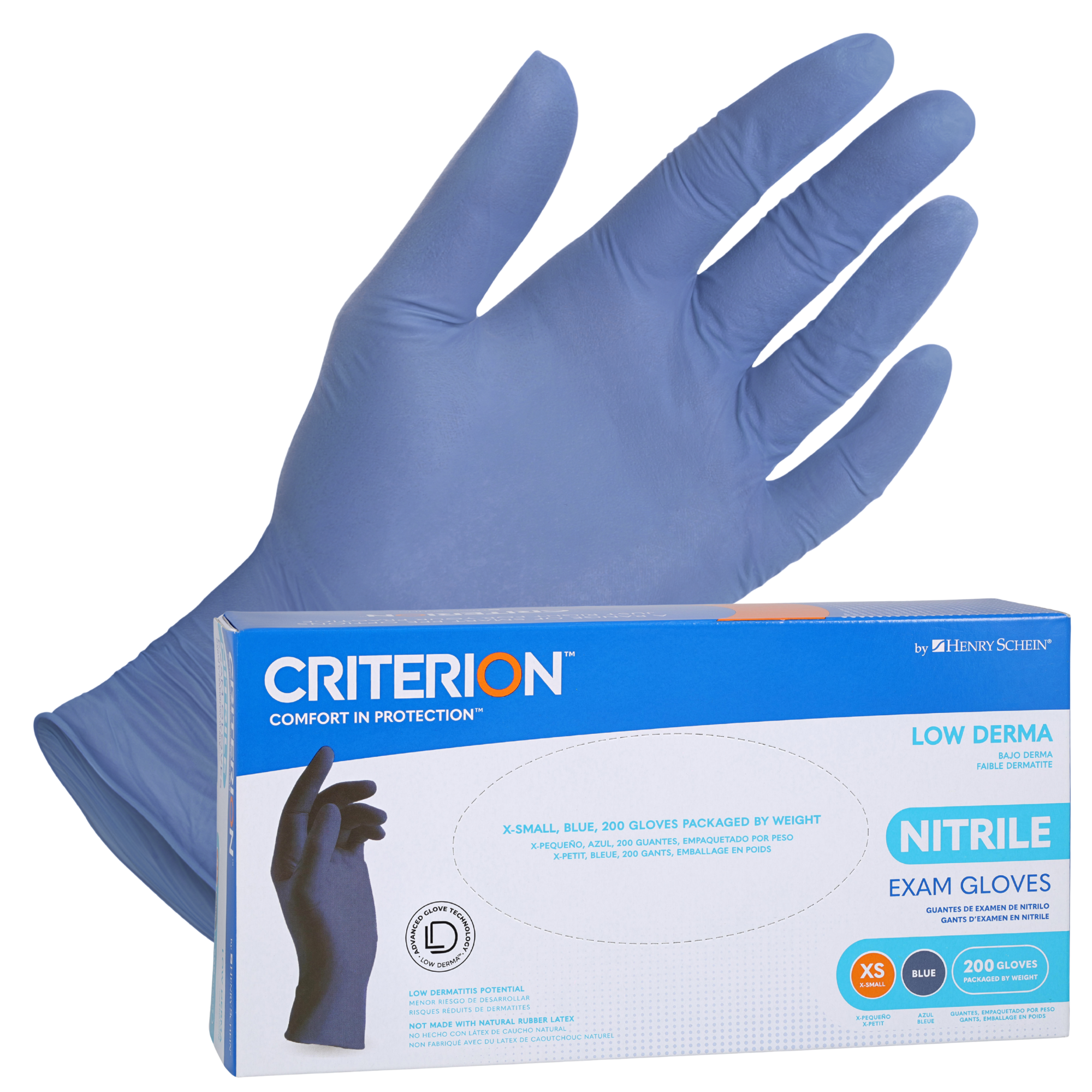 Criterion Low Derma Nitrile Exam Gloves, Slate Blue - Chemo Drug Tested, Latex-Free, Powder-Free, Chlorinated, Soft Stretch