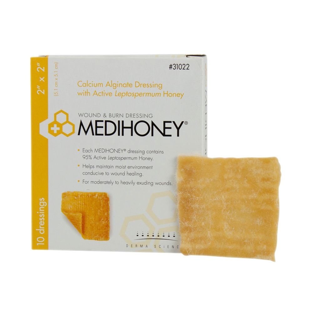 Derma Sciences 31022 Medihoney Calcium Alginate Dressing, 2" Width x 2" Length (Pack of 10)