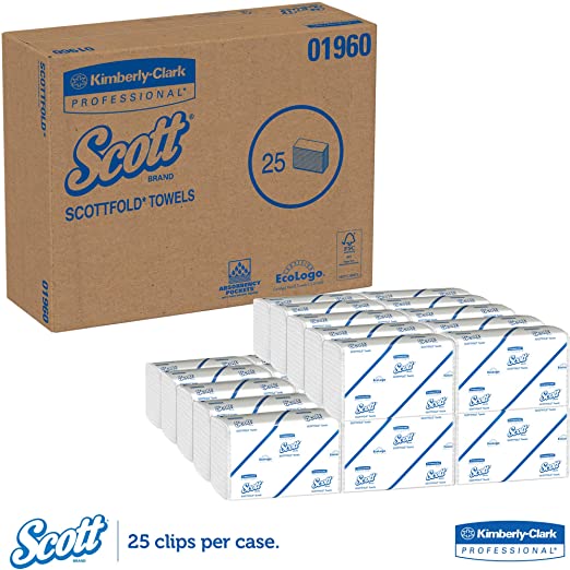 Scott 01960 SCOTTFOLD Paper Towels, 7 4/5 x 12 2/5, White, 175 Towels per Pack (Case of 25 Packs)