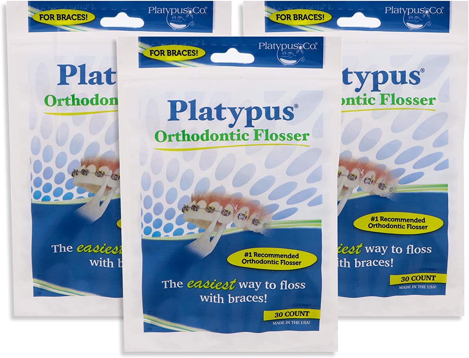 Platypus Orthodontic Flossers for Braces - Dental Floss Picks for Braces, Fits Under Arch Wire, Will Not Damage Braces, Increase Flossing Compliance, Floss Teeth in Less Than Two Minutes - 30 Count