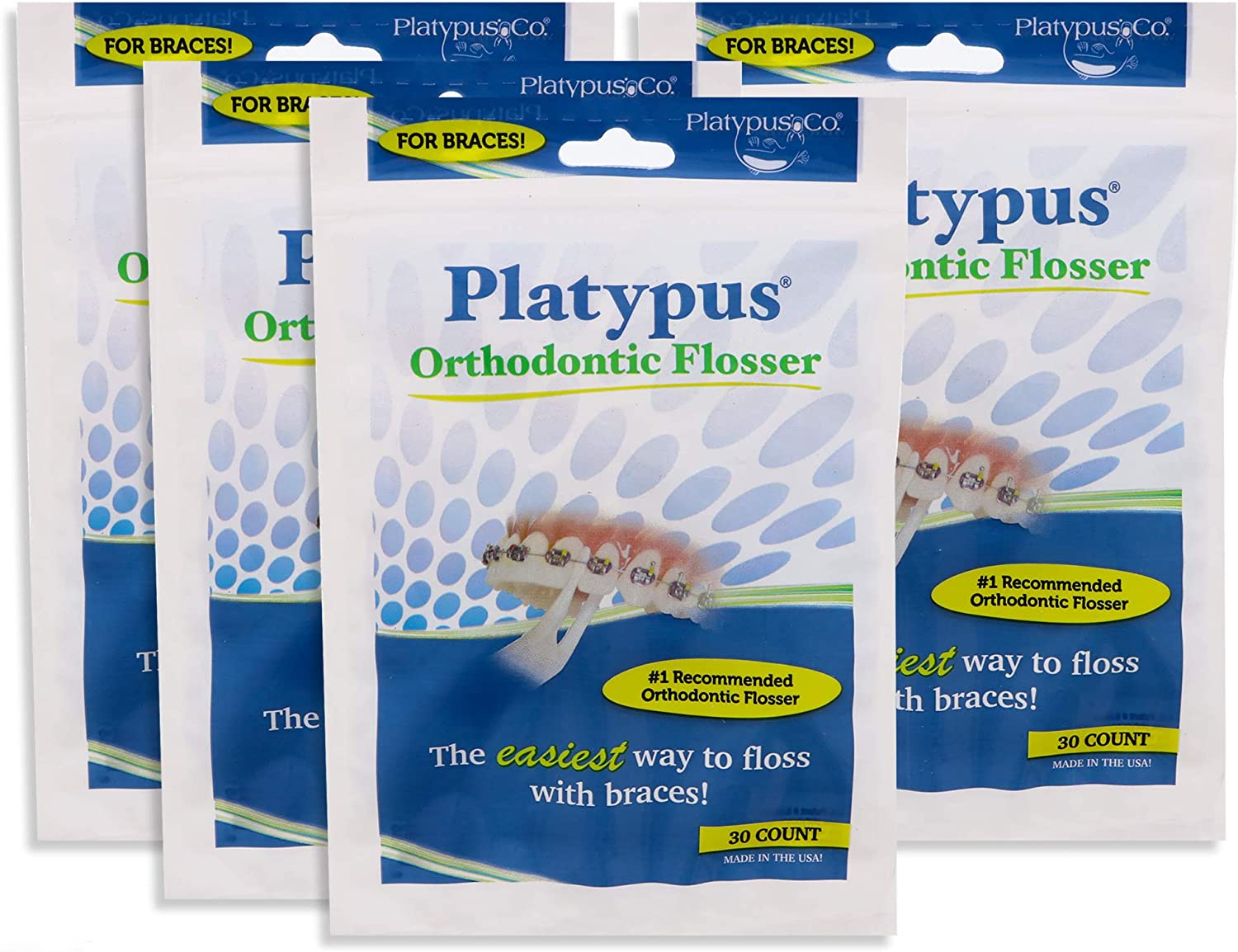 Platypus Orthodontic Flossers for Braces - Dental Floss Picks for Braces, Fits Under Arch Wire, Will Not Damage Braces, Increase Flossing Compliance, Floss Teeth in Less Than Two Minutes - 30 Count
