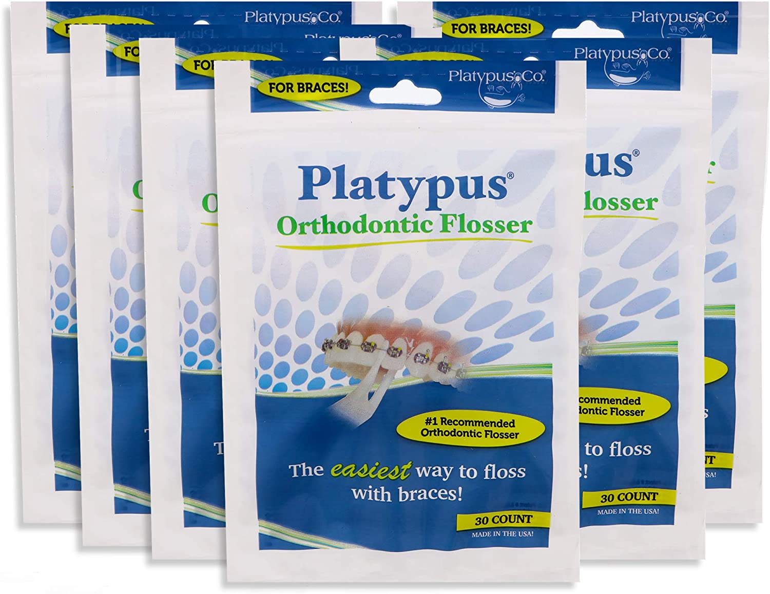 Platypus Orthodontic Flossers for Braces - Dental Floss Picks for Braces, Fits Under Arch Wire, Will Not Damage Braces, Increase Flossing Compliance, Floss Teeth in Less Than Two Minutes - 30 Count