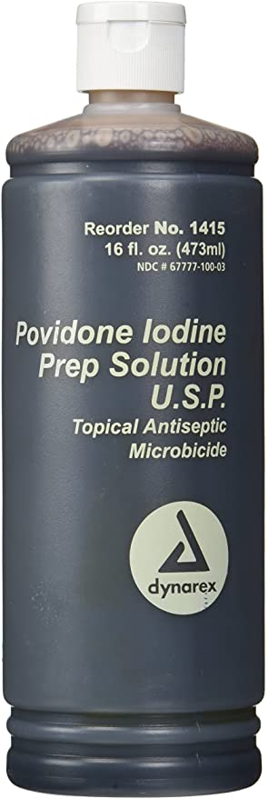 Dynarex Povidone-Iodine Prep Solution, Antiseptic Solution for Skin and Mucosa, Contains Povidone Iodine 10%, 1 Bottle 16 fl. oz