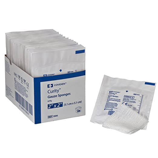 Covidien 1806 Curity Gauze Sponge, Sterile 2's in Peel-Back Package, 2" x 2", 8-ply (Pack of 100)