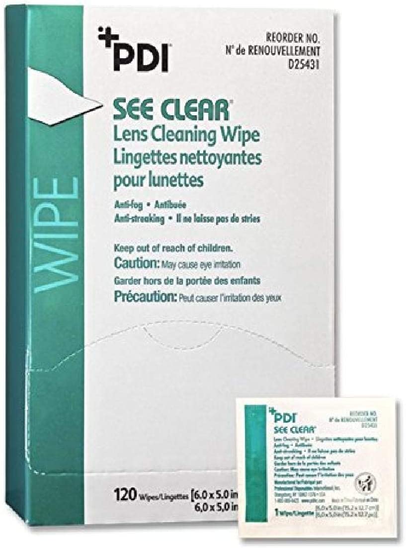 PDI 19831 See Clear Eye Glass Cleaning Wipes, White, 1 Unit (Pack of 120)