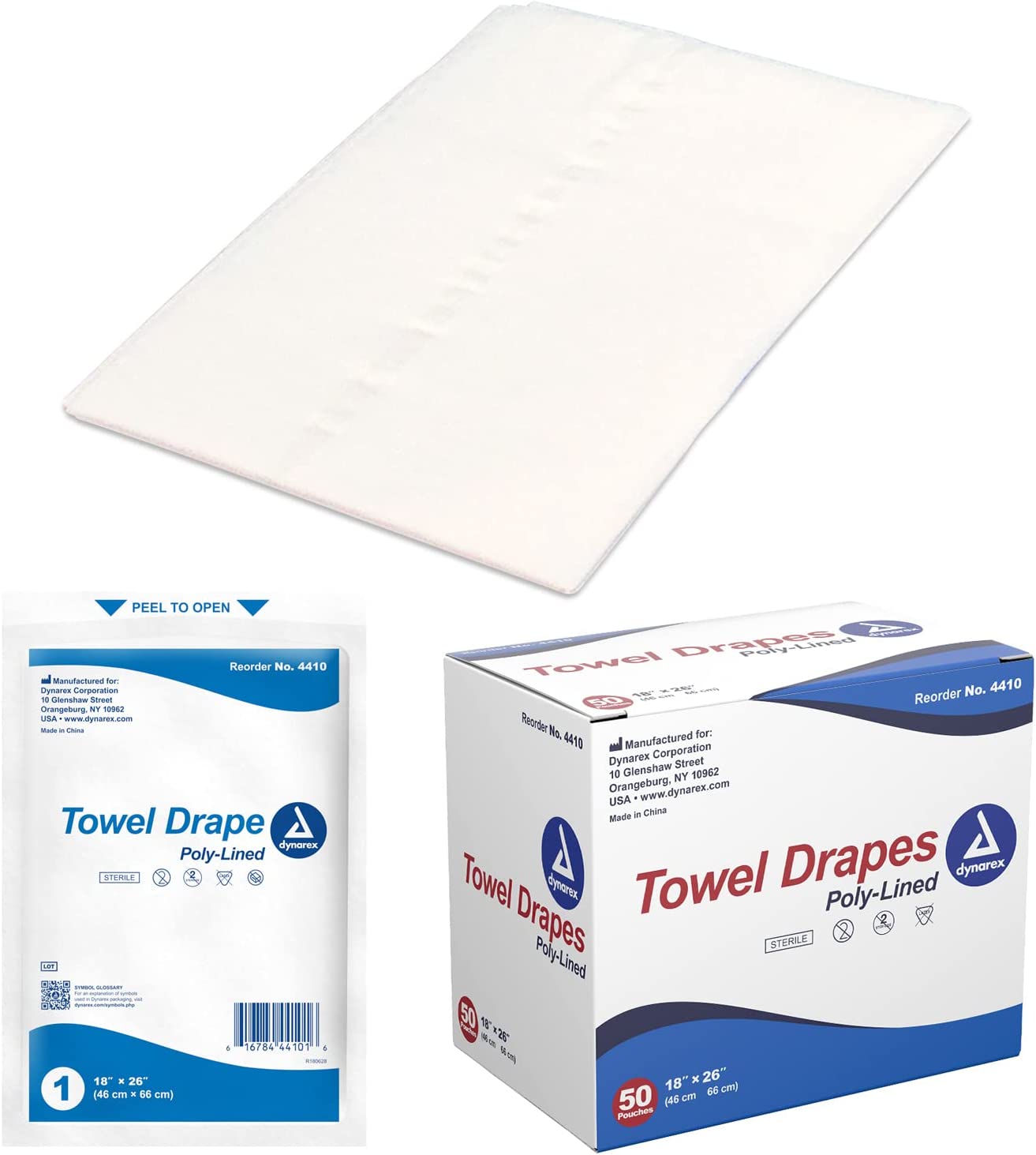 Dynarex Disposable Towel Drapes, Sterile, 18" x 26," for Medical & Surgical Use, Poly-Interlined Lining, Protect from Contaminants