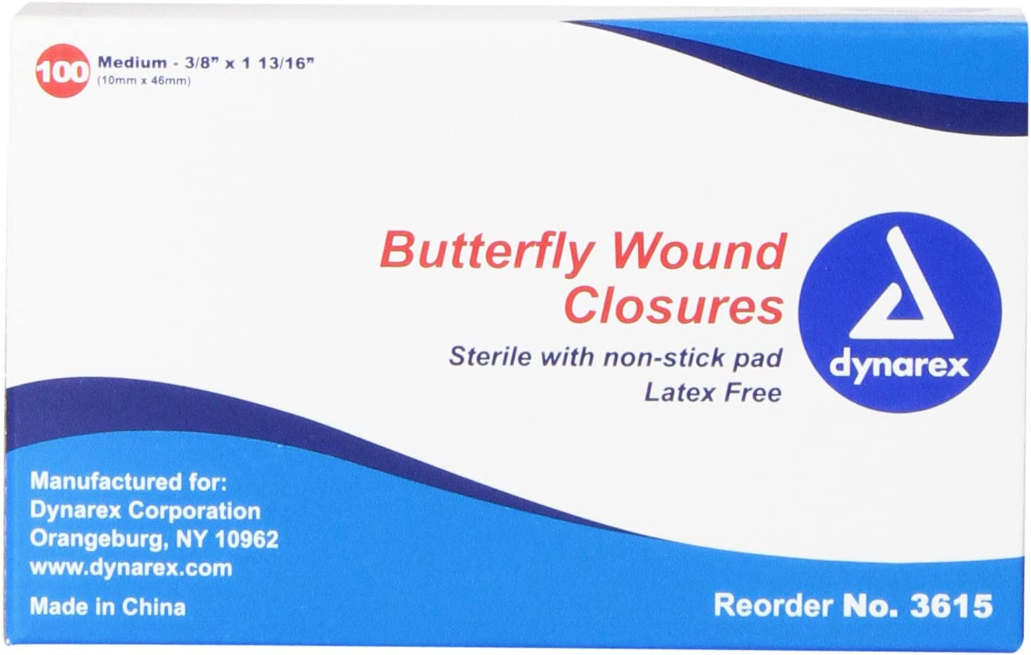 Dynarex Adhesive Bandage, Butterfly Fab, Medium, 3/8 Inches x 1 13/16 Inches Sterile, 100 Count…