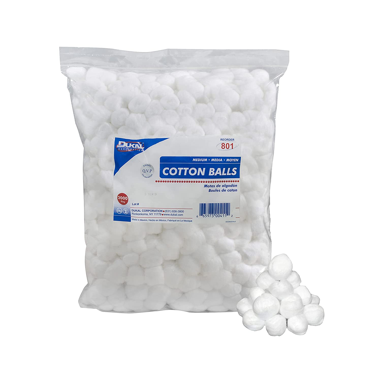 Dukal 801 Cotton Balls, Non Sterile, Medium, White