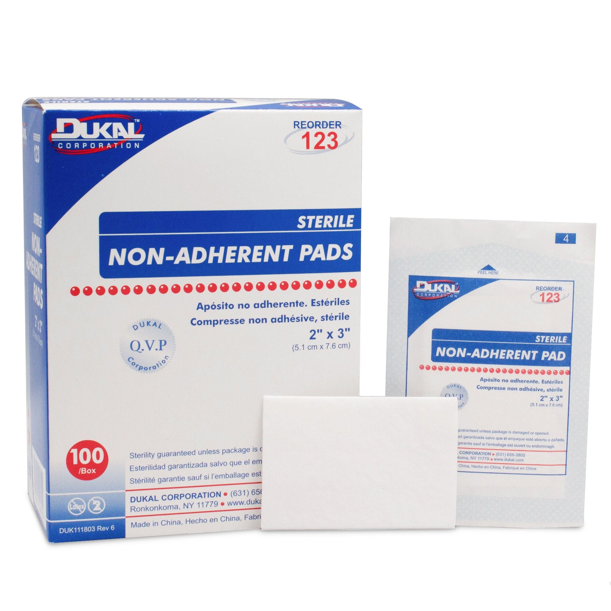 Dukal DUK 123 Non-Adherent Dressing Pad, Sterile, 2" x 3" (Pack of 100)