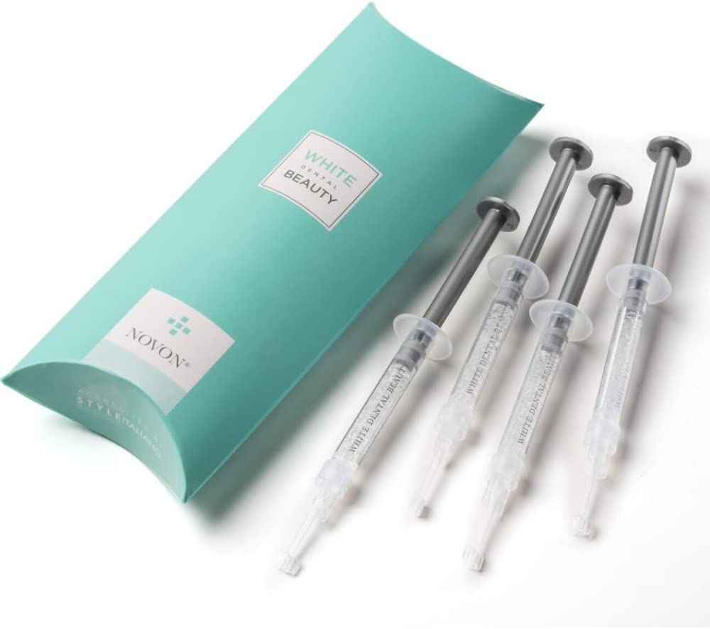 White Dental Beauty Teeth Whitening Syringe Gel Refills; 4 Syringes of 1.2 ml per Pack. Tooth Whitening System Powered by Novon Technology (10% Carbamide Peroxide)
