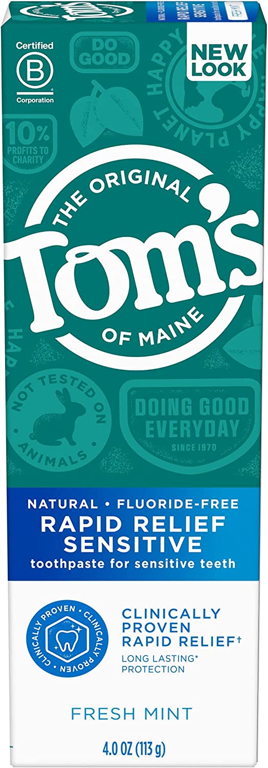 Tom's of Maine Fluoride-Free Rapid Relief Sensitive Toothpaste, Fresh Mint, 4 oz. (Packaging May Vary)