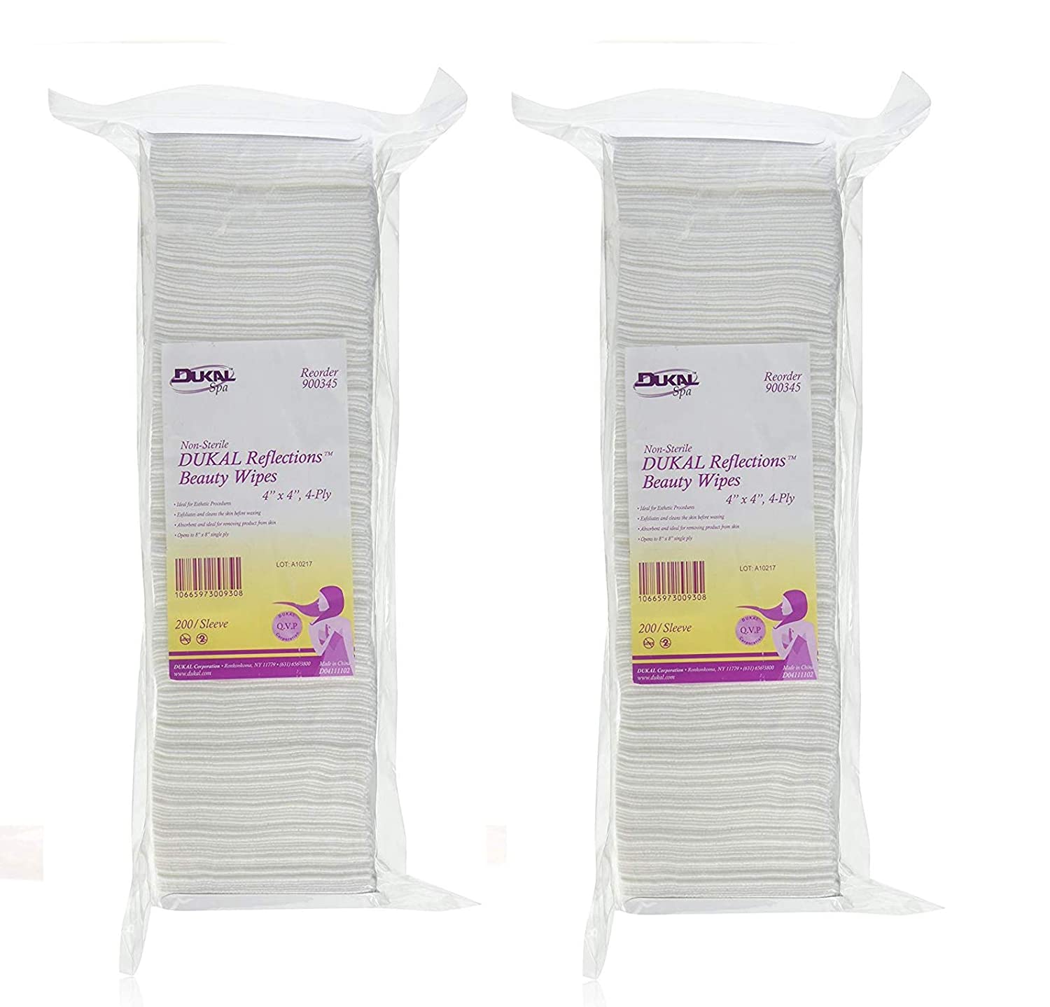 Non-Sterile - DUKAL Reflections Beauty Wipes - Latex Free (4-Ply) (4" x 4") - 200 count (2 Pack)