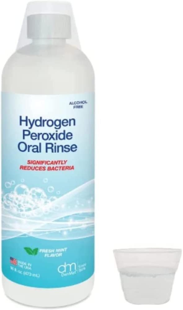 Hydrogen Peroxide Oral Rinse by DenMat; Fresh Mint Flavor. One Bottle of 16 Fluid Ounces (473 mL). Alcohol Free, for Oral Health, Minor Mouth Irritations, and Minor Gum