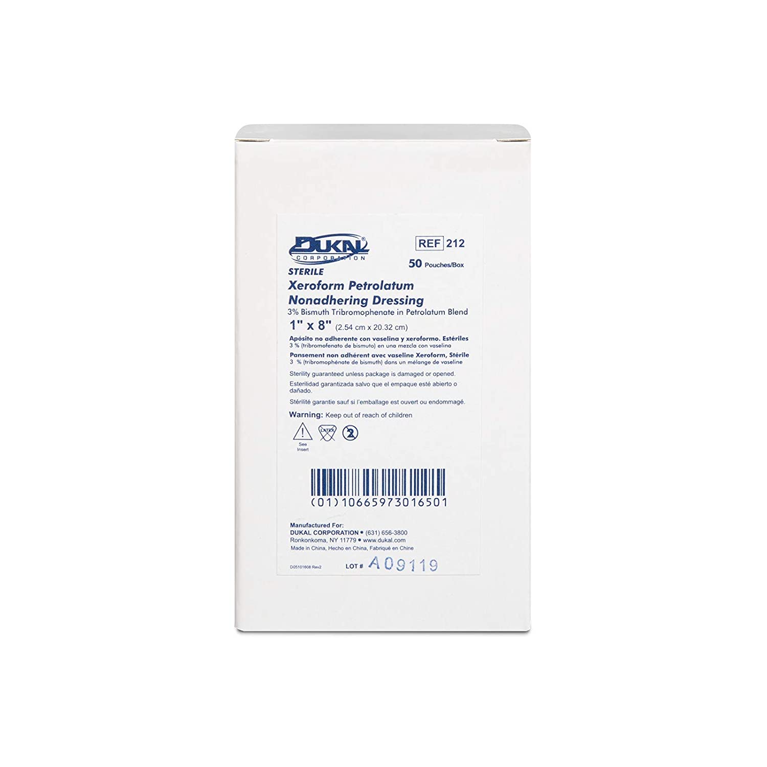 Dukal Xeroform Petrolatum Gauze, Sterile, 1" W x 8" L (Box of 50), 212