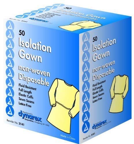 Dynarex 2141 Disposable Isolation Gowns , Case, 50, Gowns, Universal