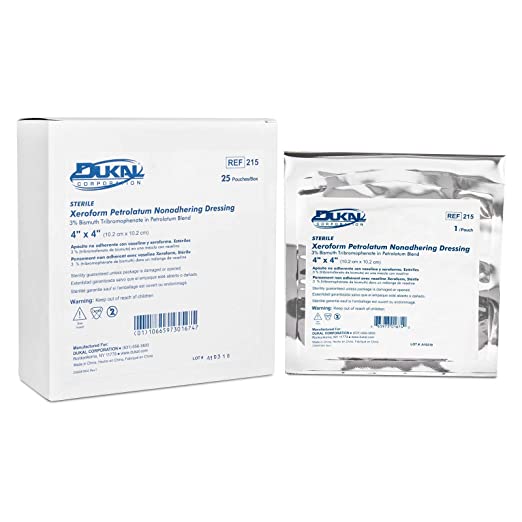 Dukal 215 Alba Xeroform Petrolatum Gauze, Sterile, 4 x 4 Inch (Pack of 25)